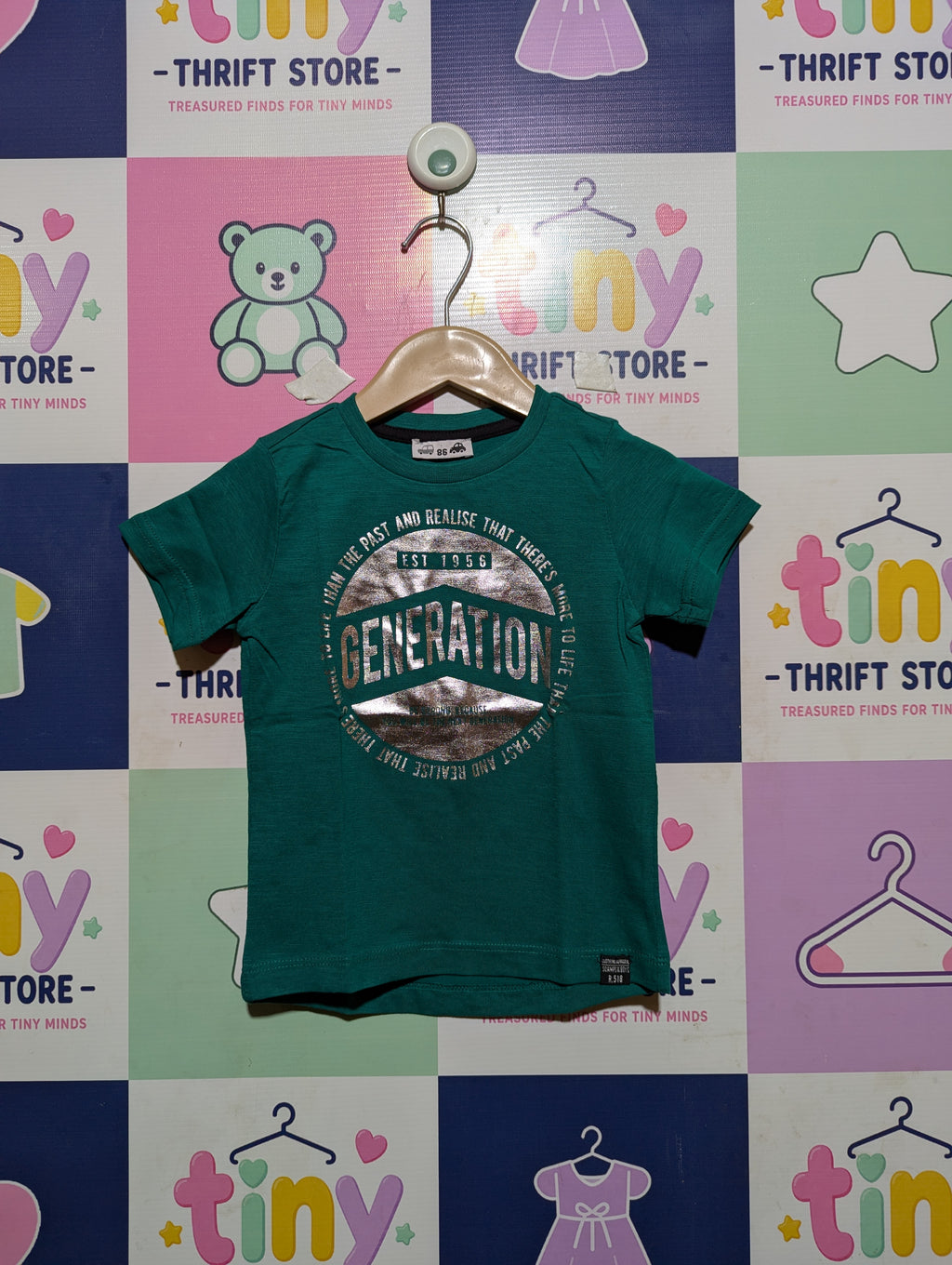 Kids Brand Boys Emerald Green "Generation" Graphic Short Sleeve Tee - Size 86 CM Estimated Age 12-18 Months AB2