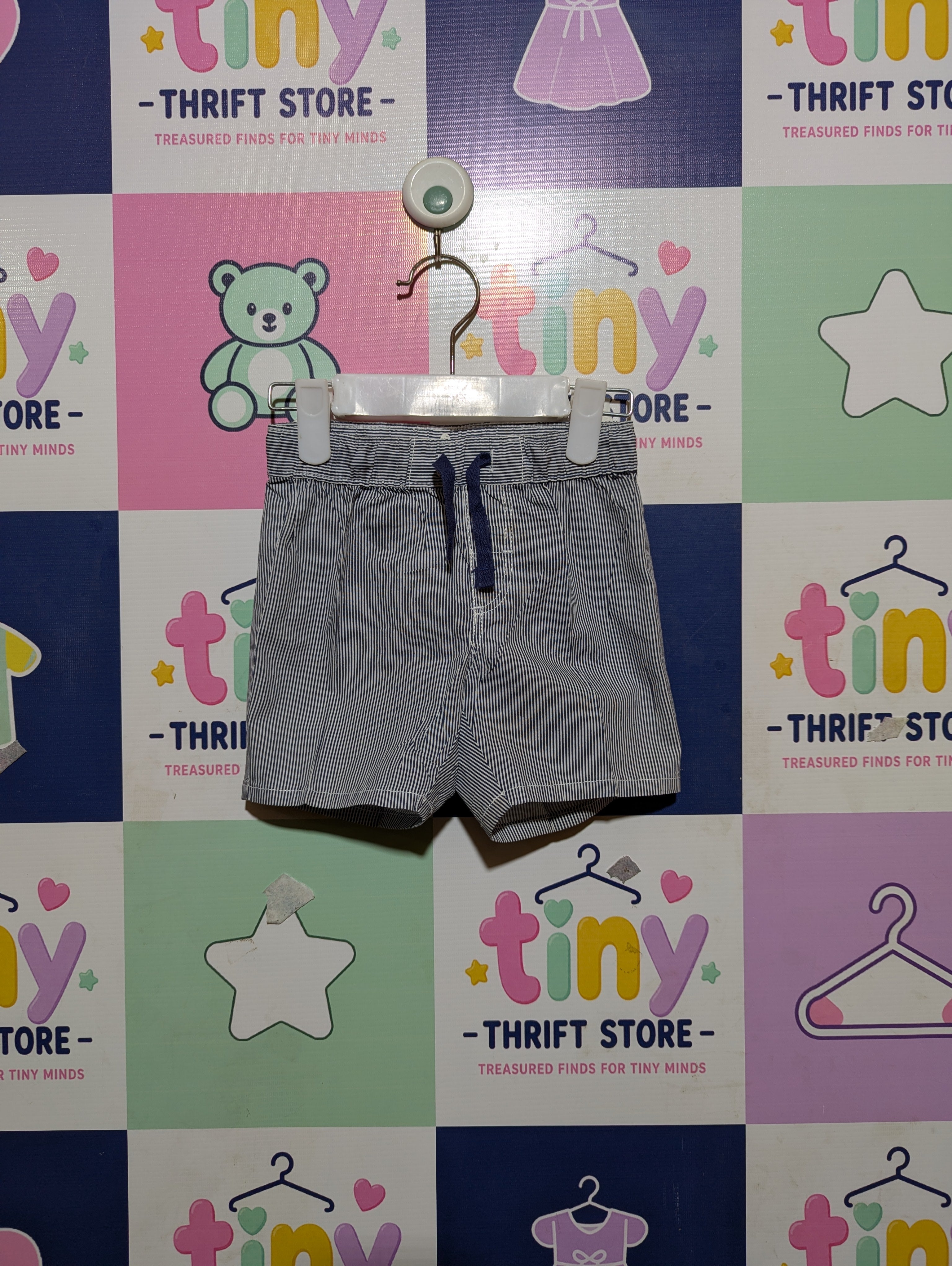 H&M Baby Boys Blue & White Striped Casual Summer Shorts - Size 9-12M Estimated Age 9-12 Months AB2