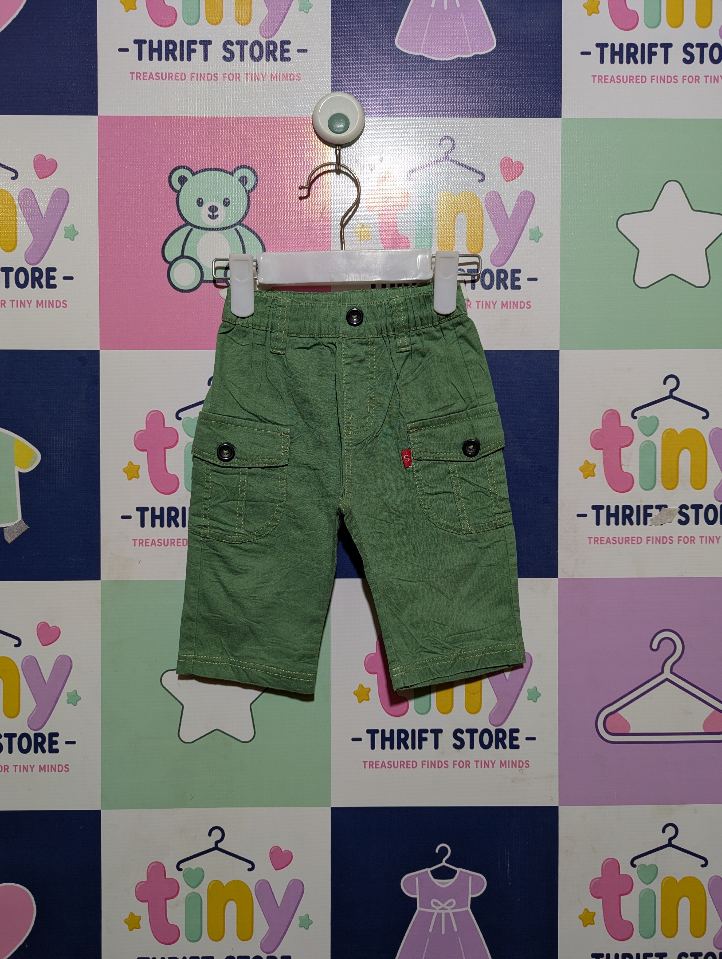 Kids Brand Boys Sage Green Utility Cargo Shorts - Size 80 CM Estimated Age 9-12 Months AB2
