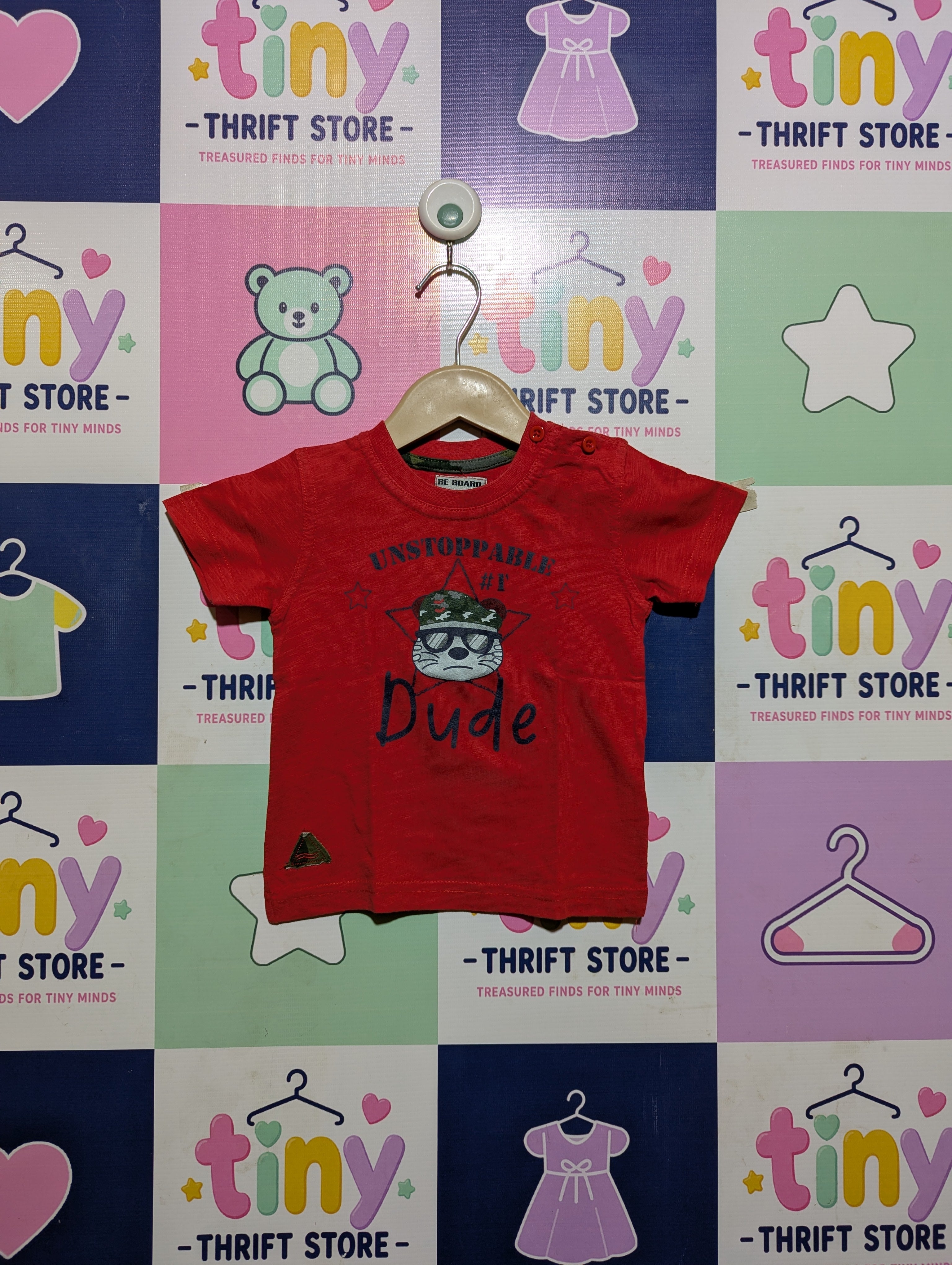 BE BOARD Boys Red "Unstoppable #1 Dude" Short Sleeve Tee - Size 12 Months Estimated Age 1 Year AB2
