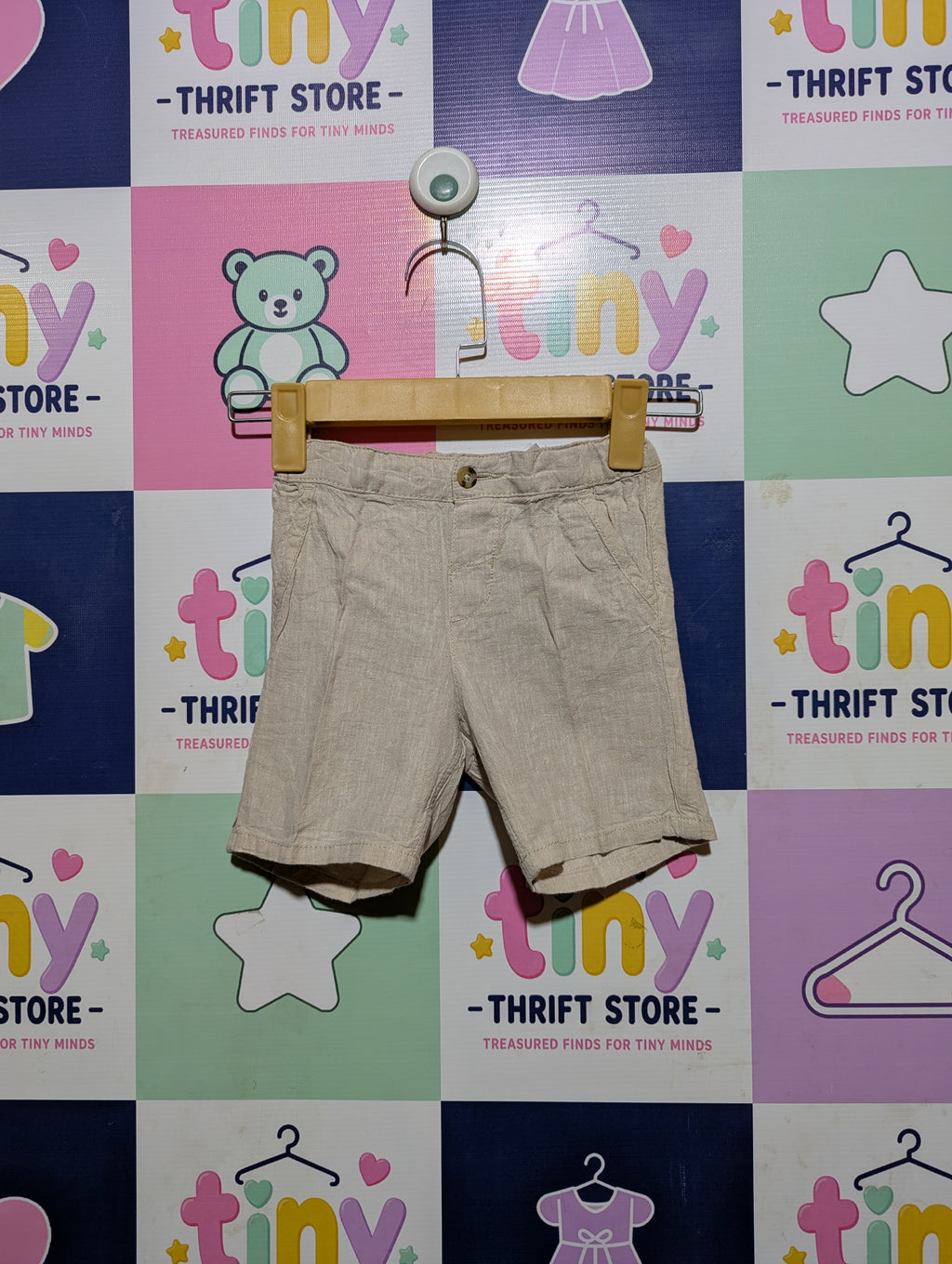 H&M Boys Beige Casual Linen-Blend Pull-On Shorts - Size Estimated Age 12M AB2