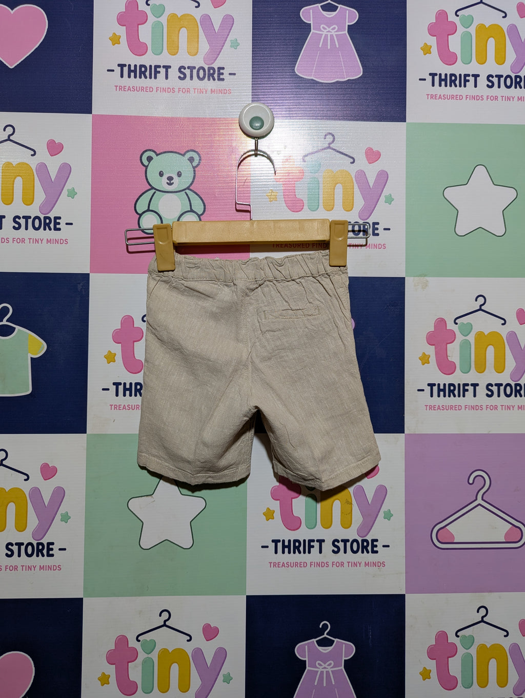 H&M Boys Beige Casual Linen-Blend Pull-On Shorts - Size Estimated Age 12M AB2
