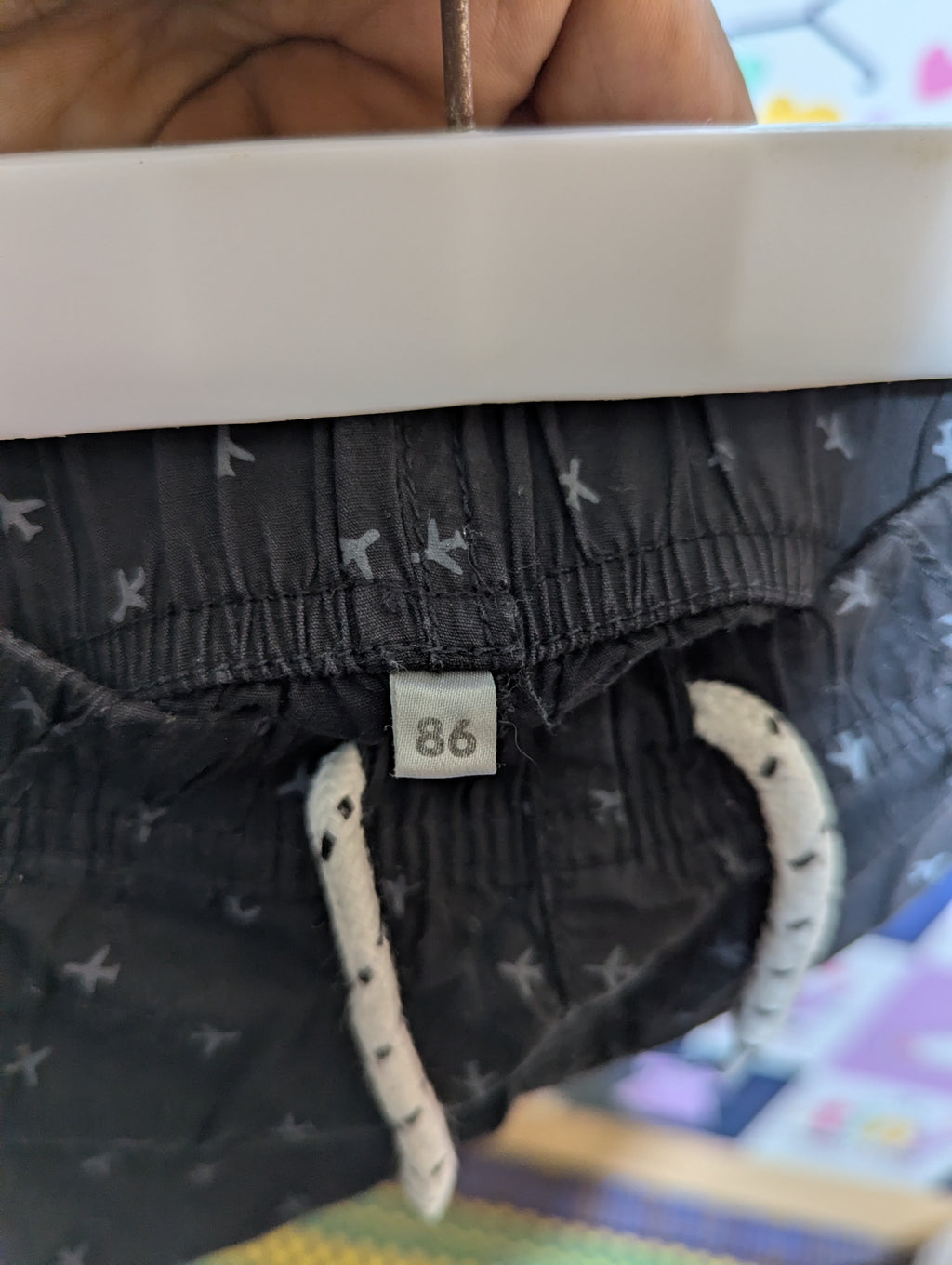 Boys Dark Grey Airplane Print Casual Pull-On Shorts - Size Estimated Age 12-18M AB2