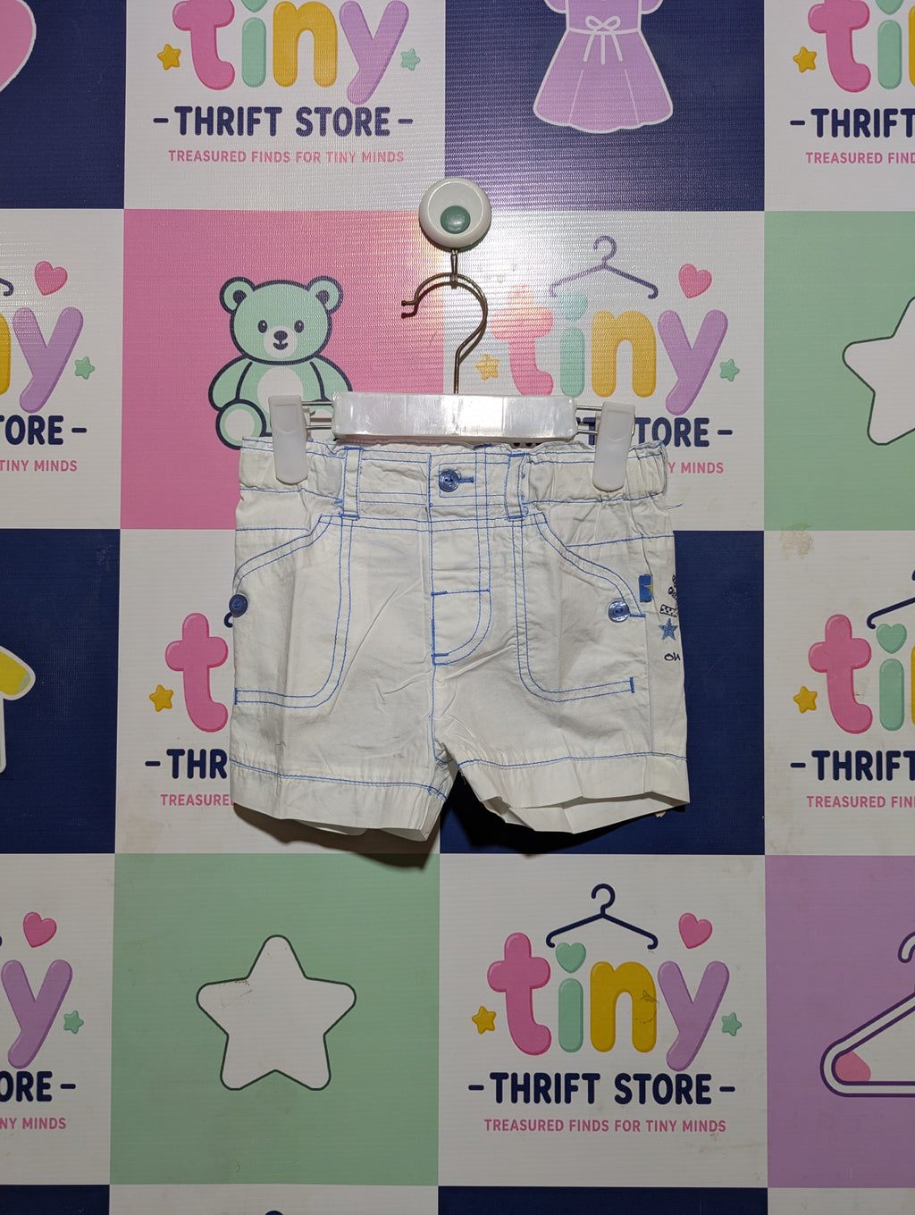 Okay Boys White Contrast Stitching Casual Shorts - Size Estimated Age 9-12M AB2
