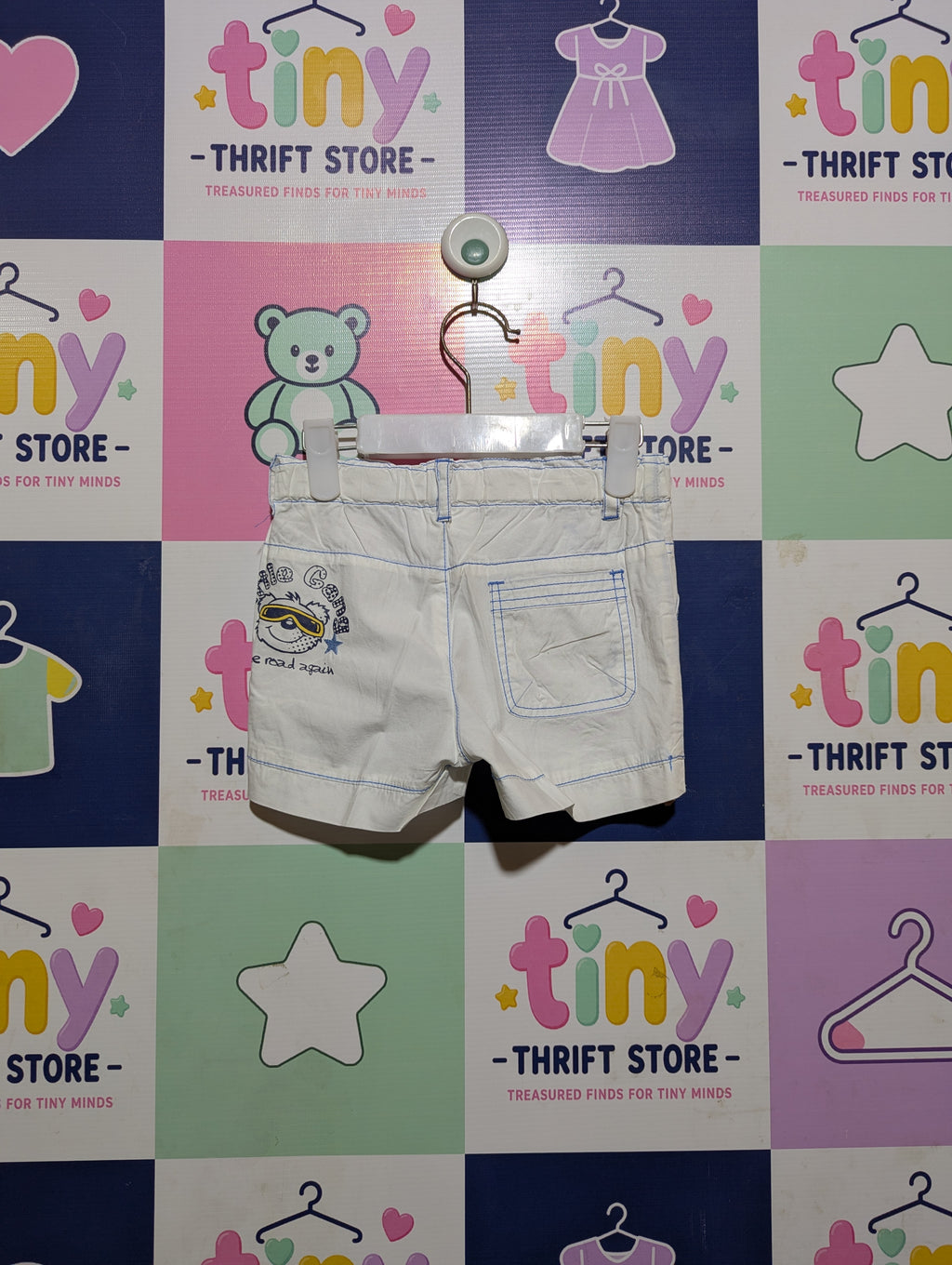 Okay Boys White Contrast Stitching Casual Shorts - Size Estimated Age 9-12M AB2