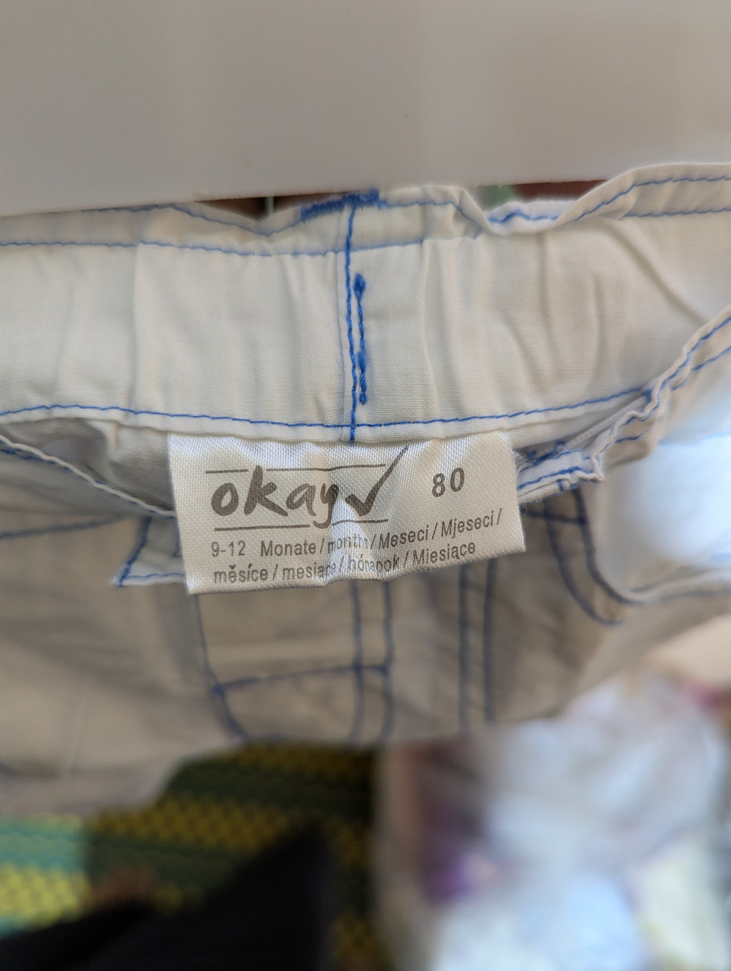 Okay Boys White Contrast Stitching Casual Shorts - Size Estimated Age 9-12M AB2
