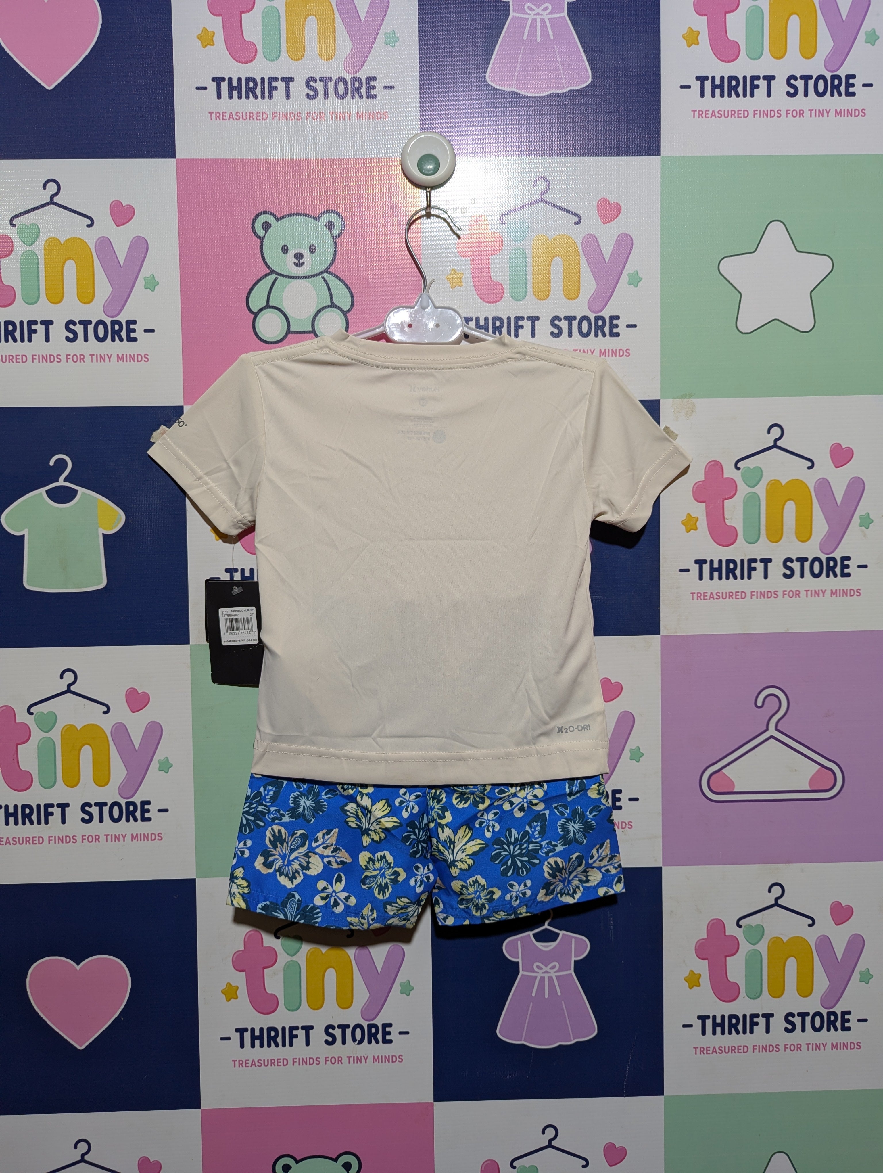 Hurley Boys Cream & Blue Tropical Print 2-Piece Swim Set - Size Estimated Age 2T AB2