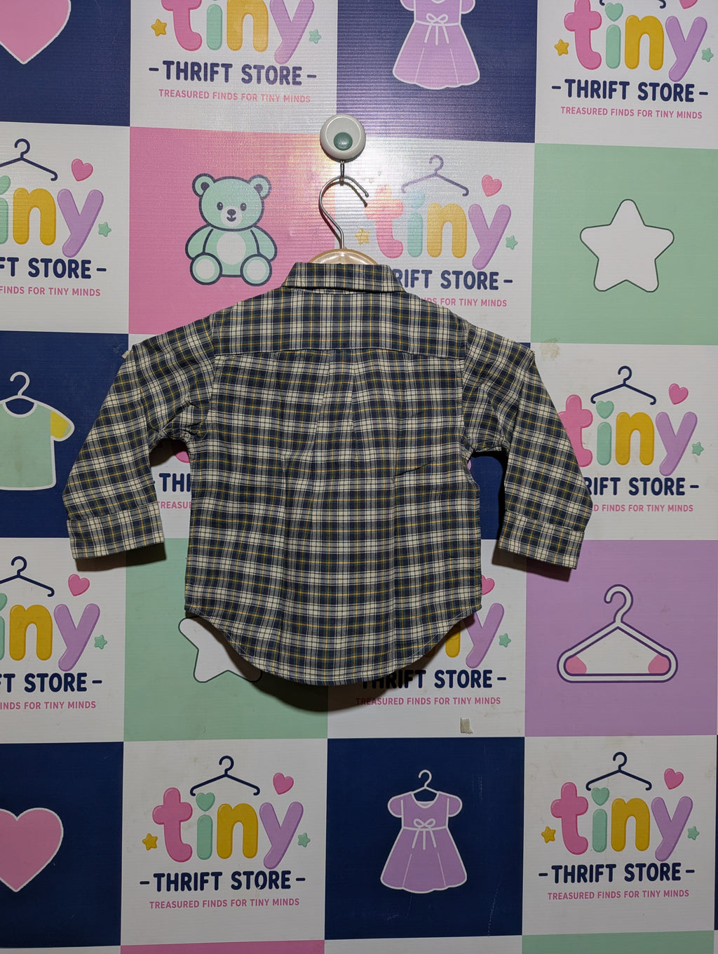 Ralph Lauren Boys Blue & Yellow Plaid Long-Sleeve Button-Down Shirt - Size Estimated Age 24M AB2