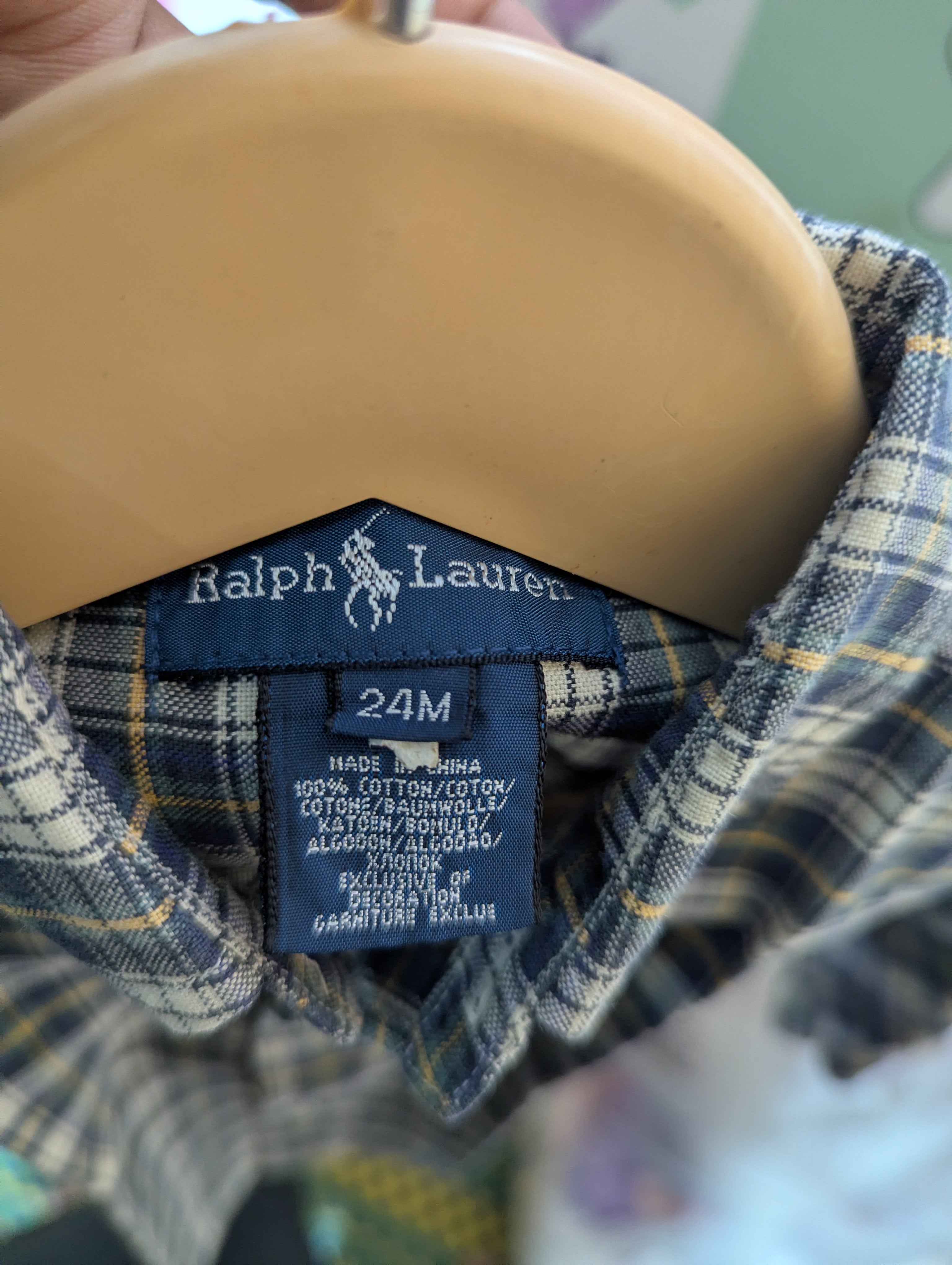 Ralph Lauren Boys Blue & Yellow Plaid Long-Sleeve Button-Down Shirt - Size Estimated Age 24M AB2