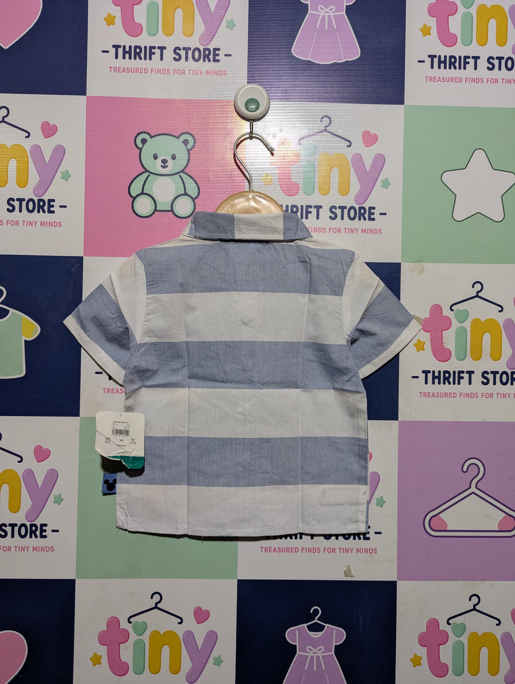 Disney Baby Boys Light Blue & White Striped Mickey Mouse Button-Down Shirt - Size Estimated Age 18M AB2