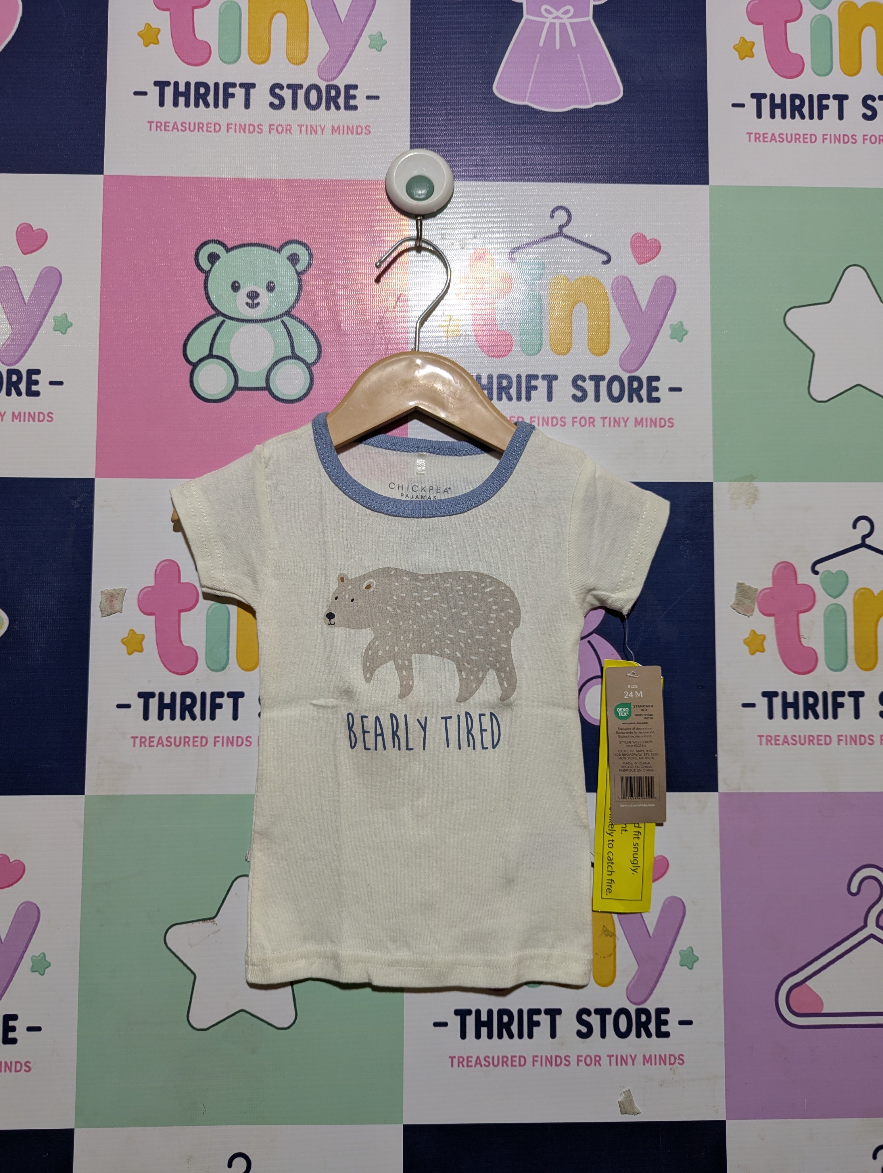 Chickpea Pajamas Unisex Baby Cream "Bearly Tired" Short-Sleeve Tee - Size Estimated Age 24M AB2