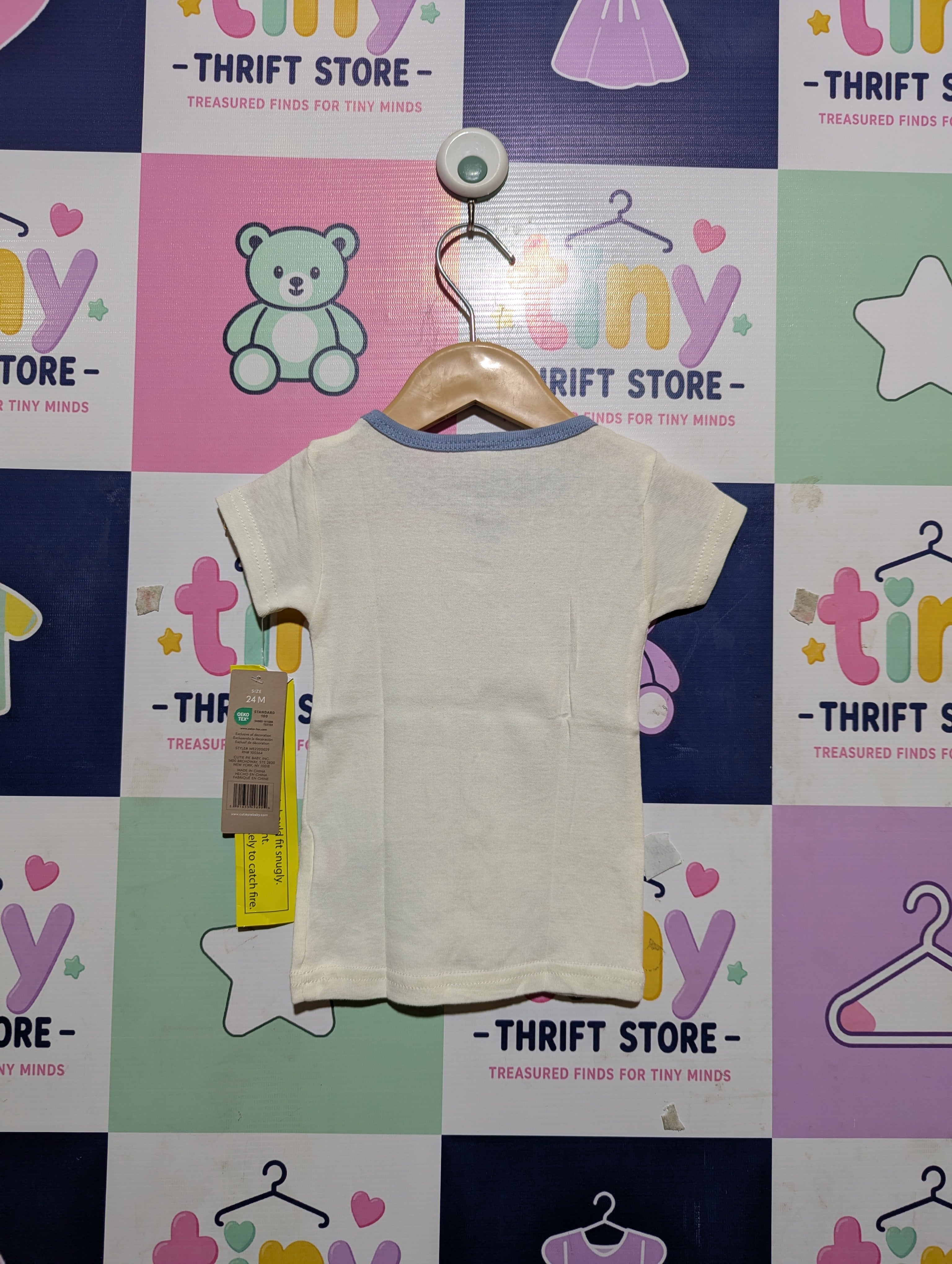 Chickpea Pajamas Unisex Baby Cream "Bearly Tired" Short-Sleeve Tee - Size Estimated Age 24M AB2
