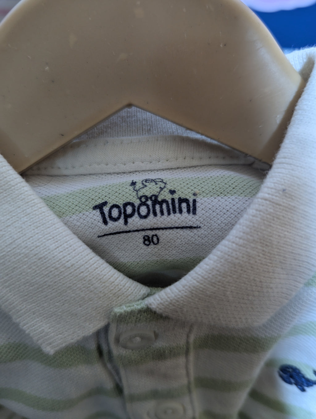 Topomini Boys Sage Green & White Striped Polo Shirt - Size Estimated Age 12M AB2