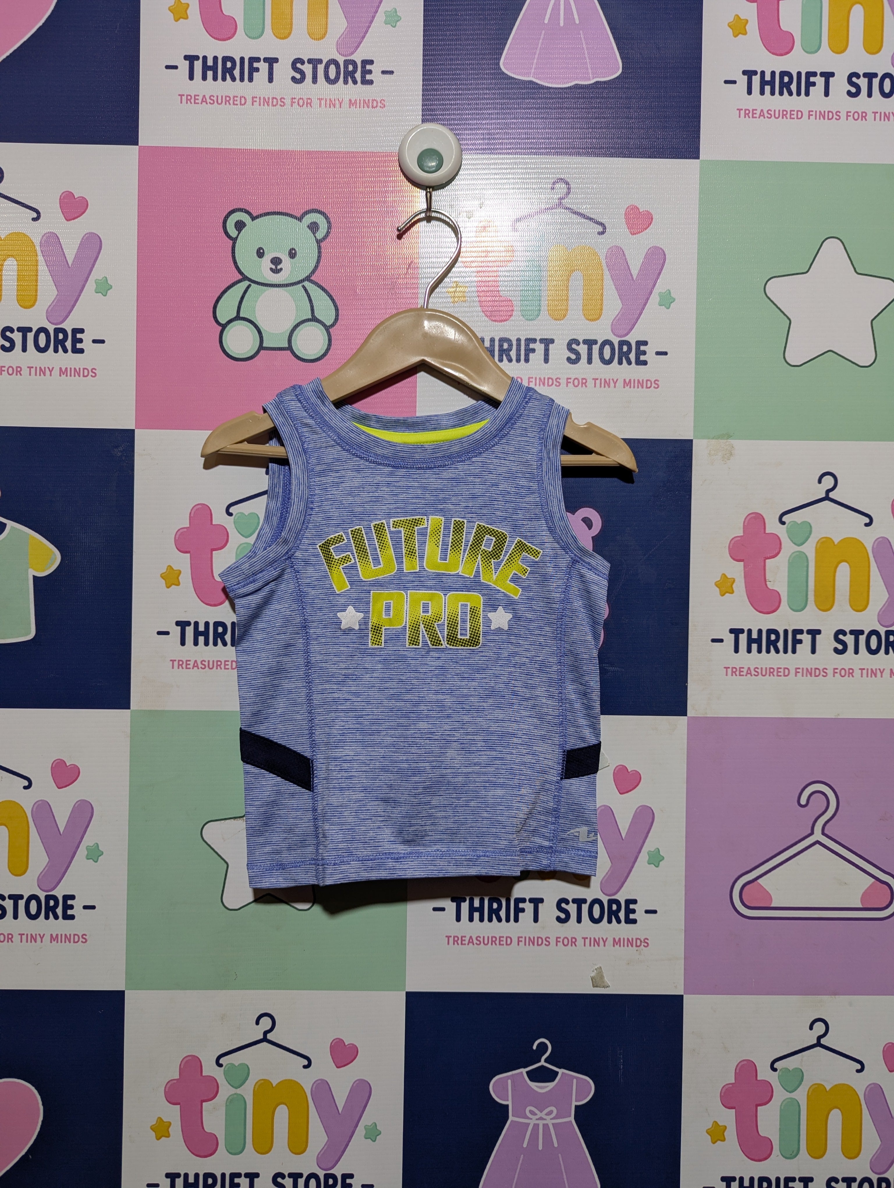 Athletic Works Boys Blue Heather "Future Pro" Athletic Tank Top - Size Estimated Age 12-18M AB2