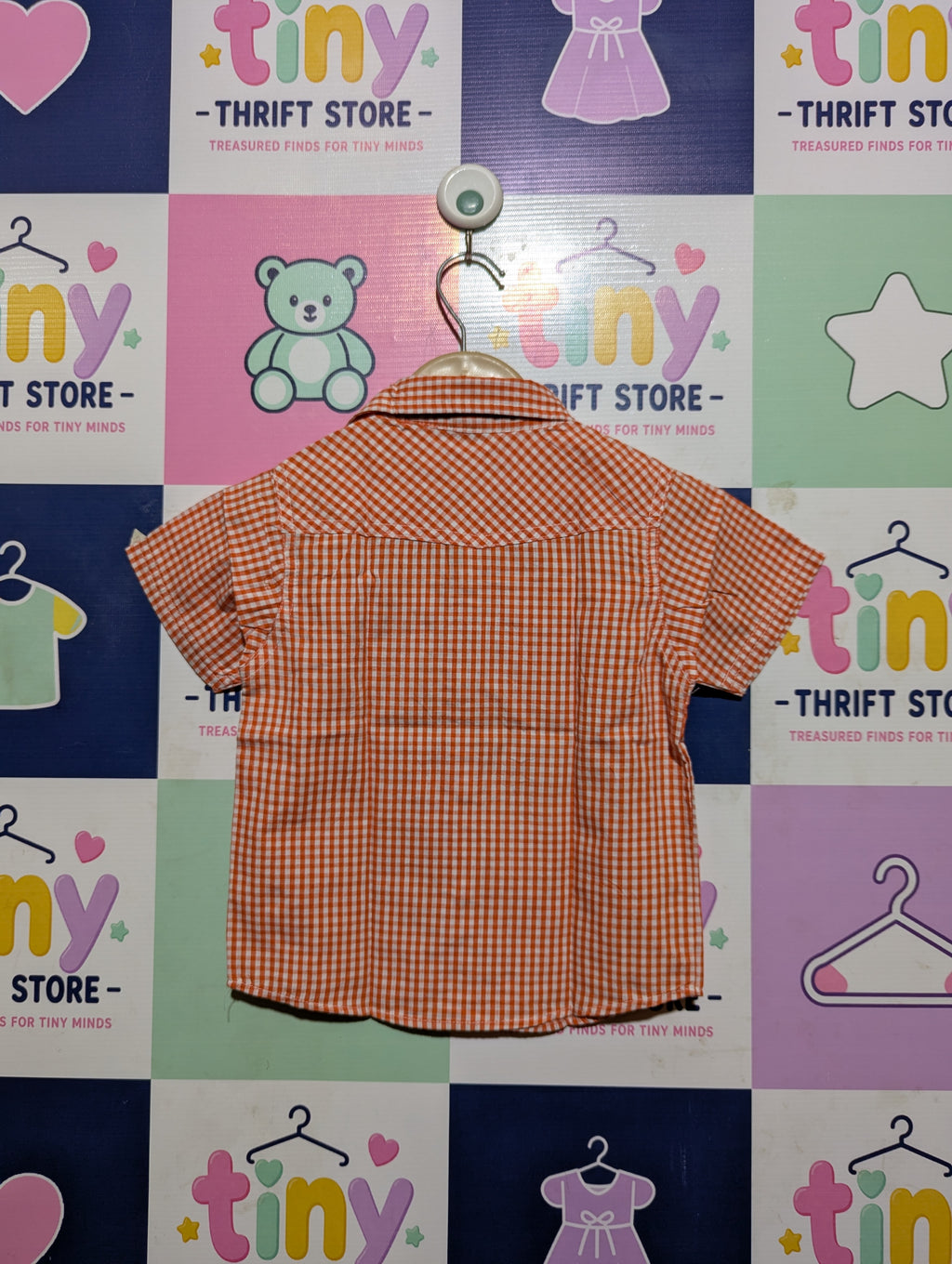 U.S. Polo Assn. Boys Orange & White Gingham Short-Sleeve Button-Down Shirt - Size Estimated Age 2T AB2