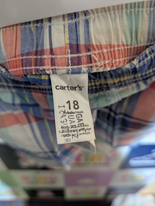 Carter's Boys Multicolor Plaid Casual Shorts - Size Estimated Age 18M AB2