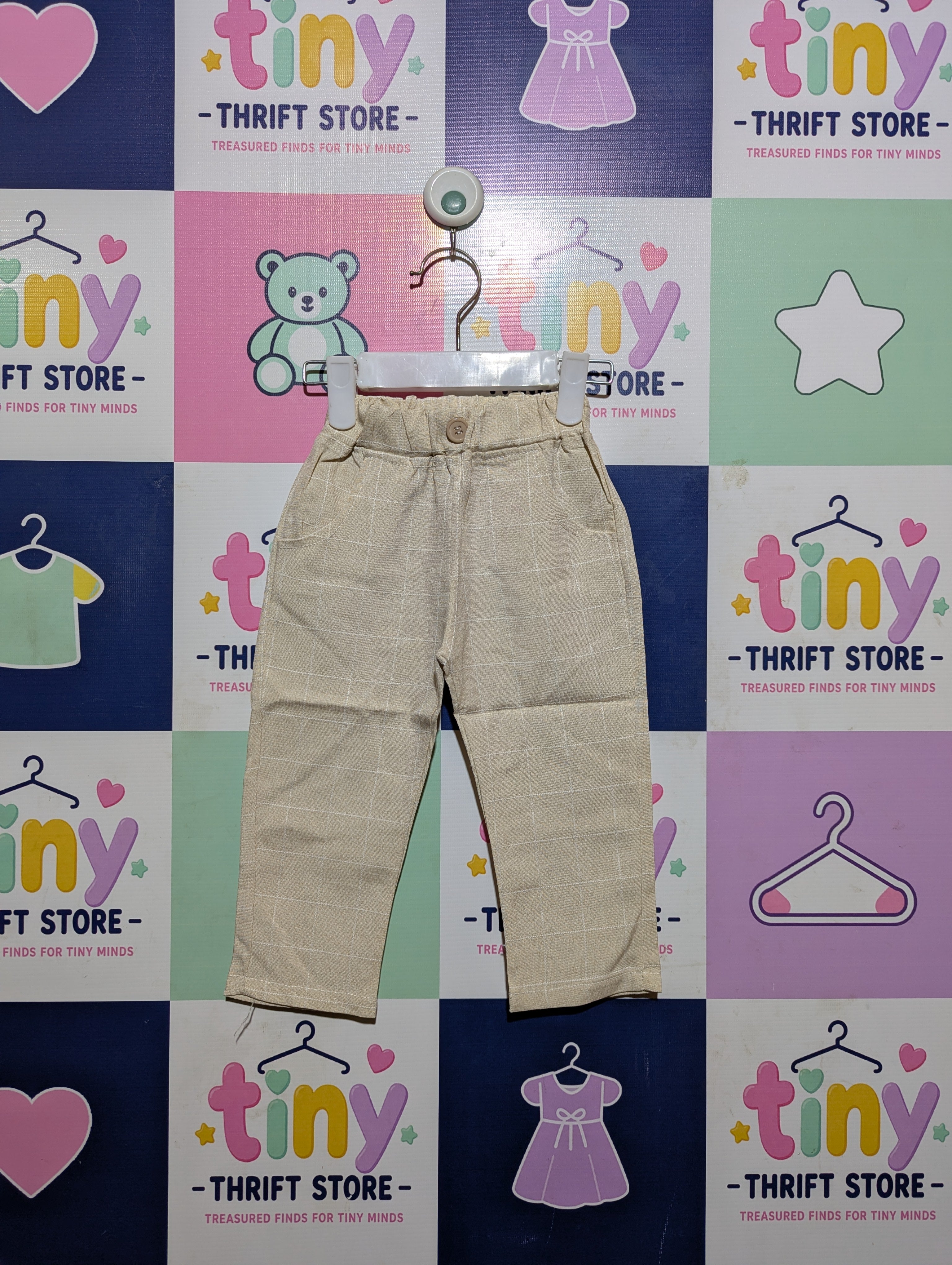 Little Sparks Boys Beige Check Casual Trousers - Size Estimated Age 1-2 Years AB2