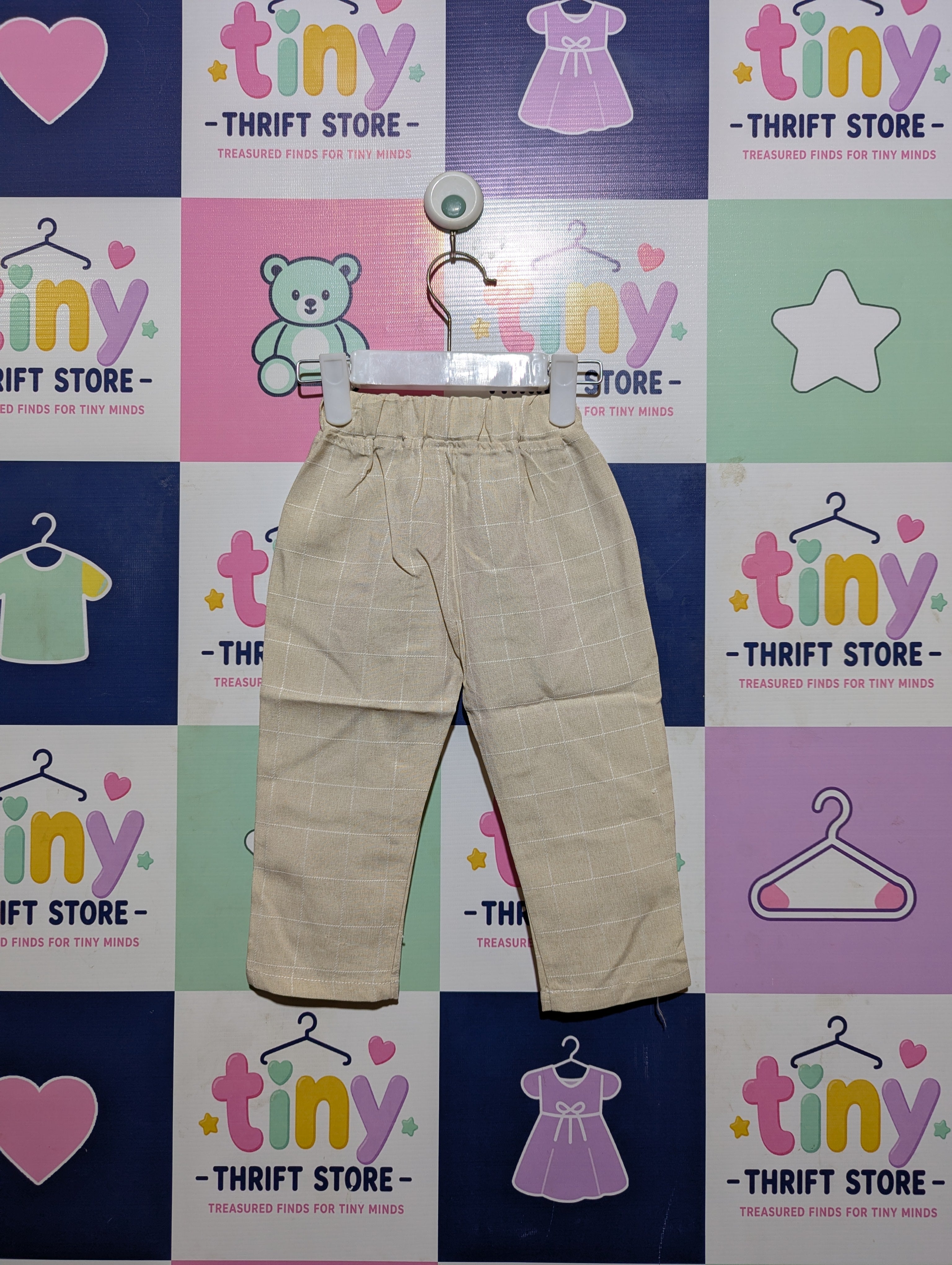Little Sparks Boys Beige Check Casual Trousers - Size Estimated Age 1-2 Years AB2