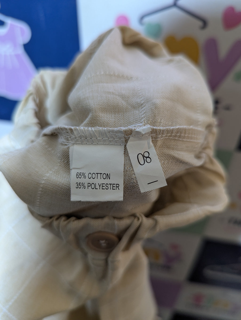 Little Sparks Boys Beige Check Casual Trousers - Size Estimated Age 1-2 Years AB2