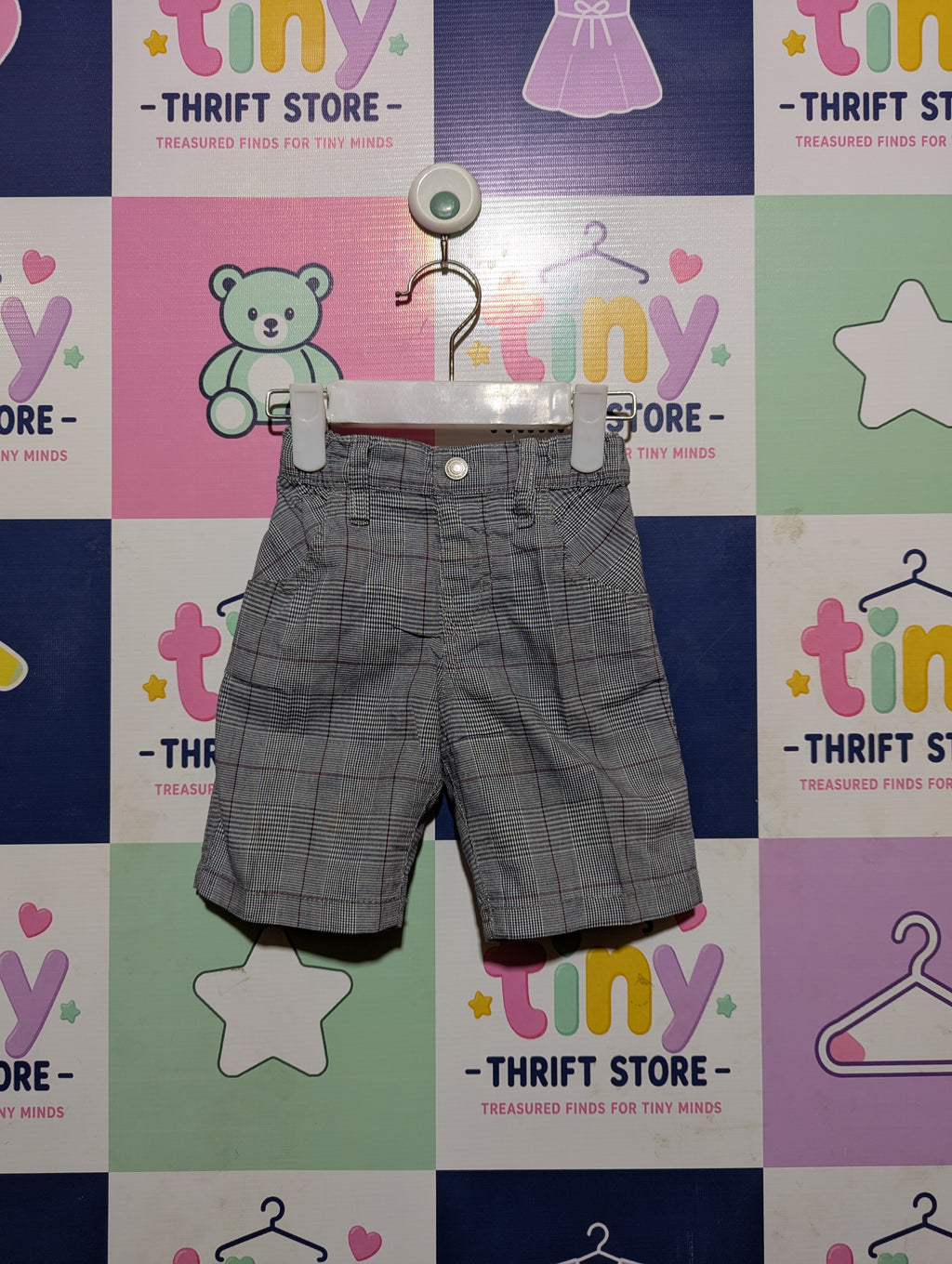Topomini Boys Grey Plaid Casual Shorts - Size Estimated Age 18-24M AB2