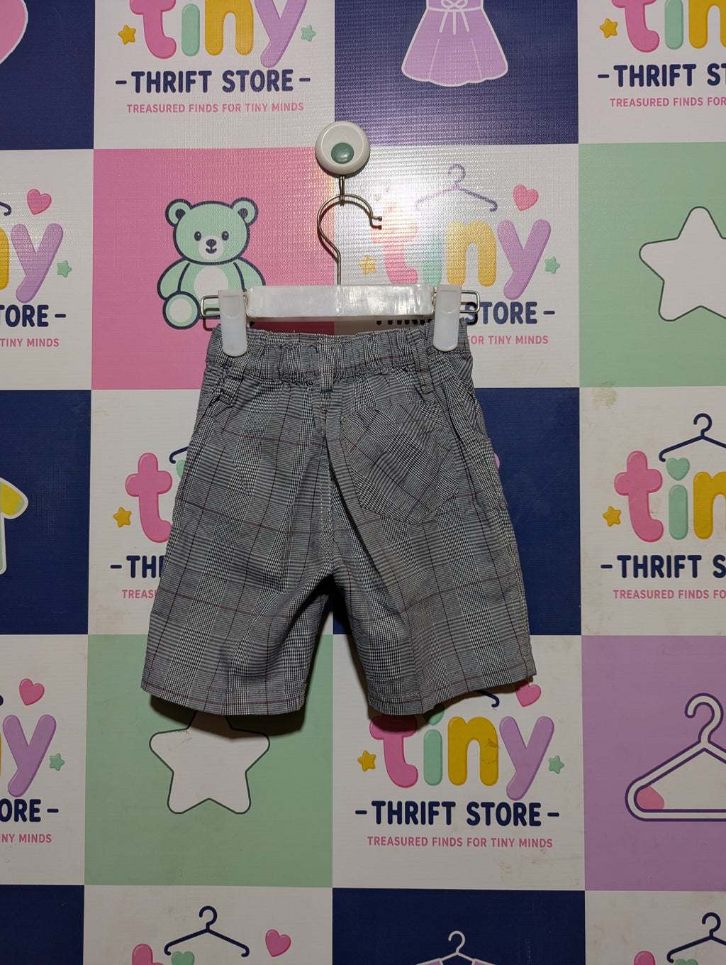 Topomini Boys Grey Plaid Casual Shorts - Size Estimated Age 18-24M AB2