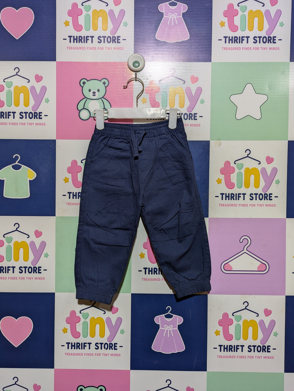 Little Me Boys Solid Navy Blue Jogger Pants - Size Estimated Age 18M AB2