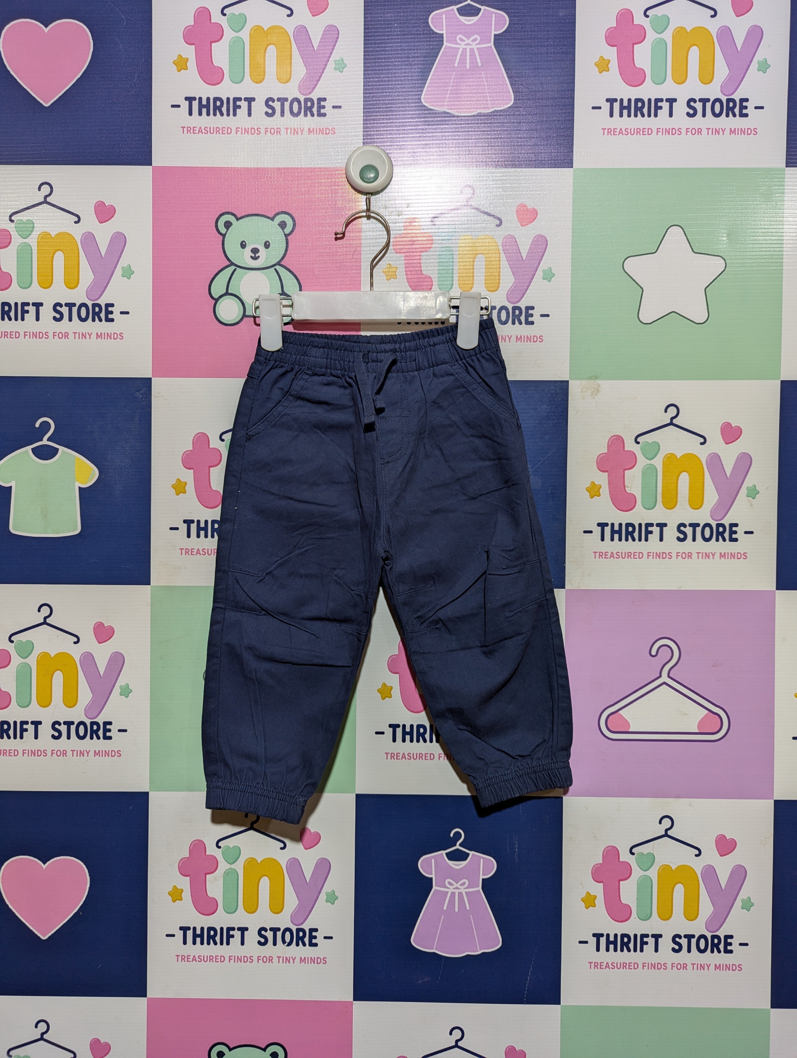 Little Me Boys Solid Navy Blue Jogger Pants - Size Estimated Age 18M AB2