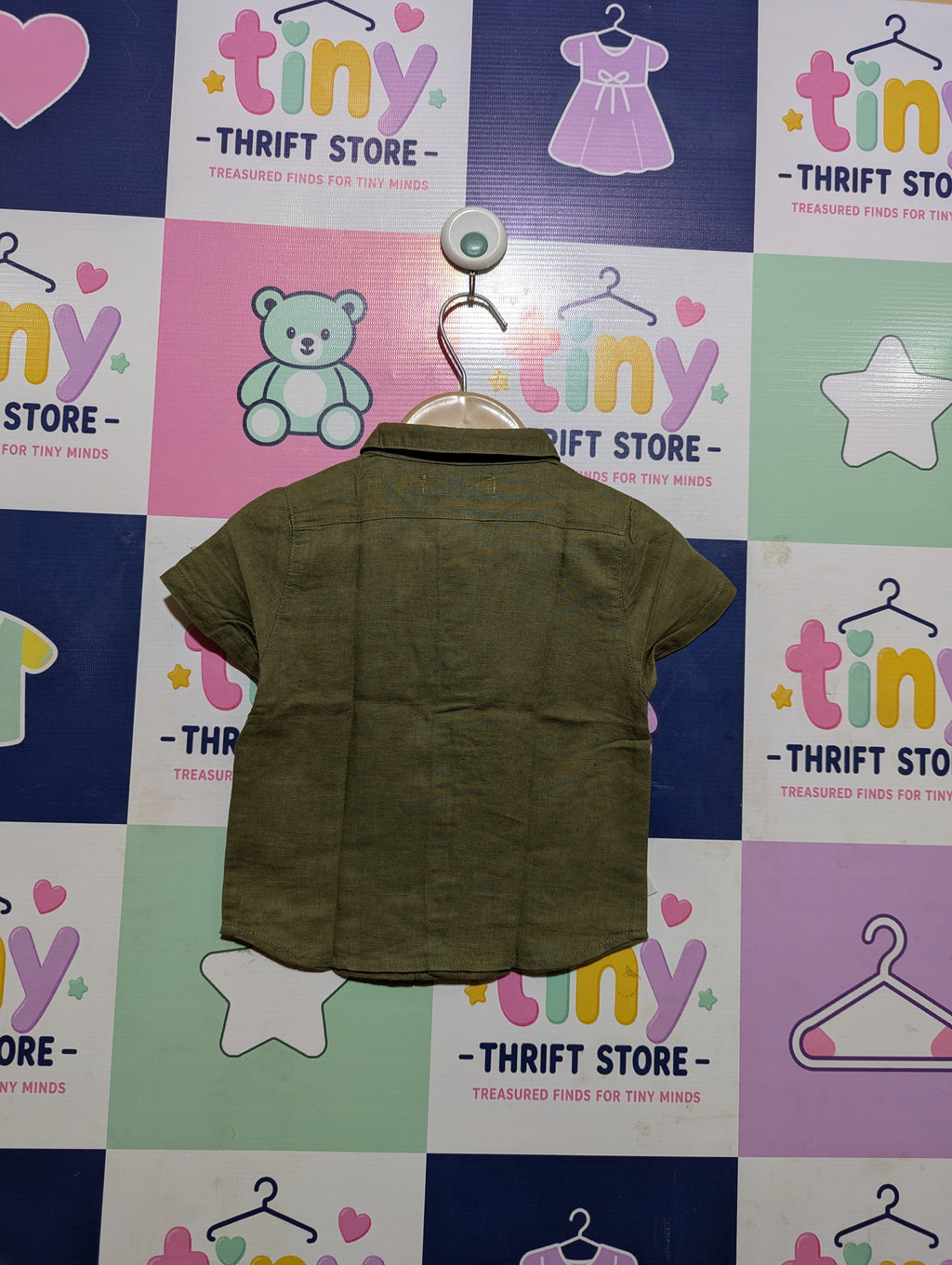 Futafuta Black Closet Boys Olive Green Short-Sleeve Button-Down Shirt - Size Estimated Age 12-18M AB2