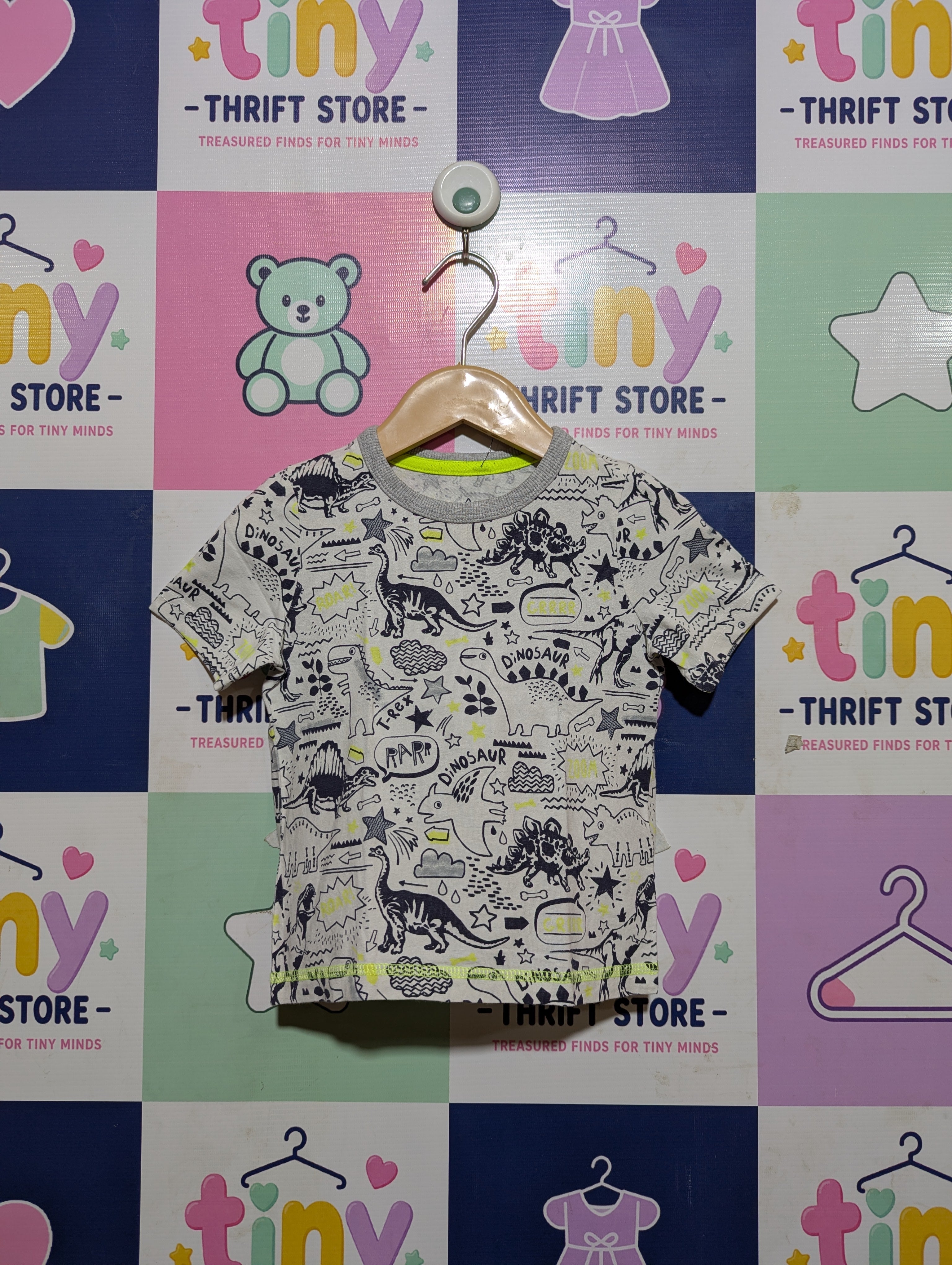Mothercare Boys Off-White & Black Prehistoric Dinosaur Comic Print T-Shirt - Size Estimated Age 18-24M AB2