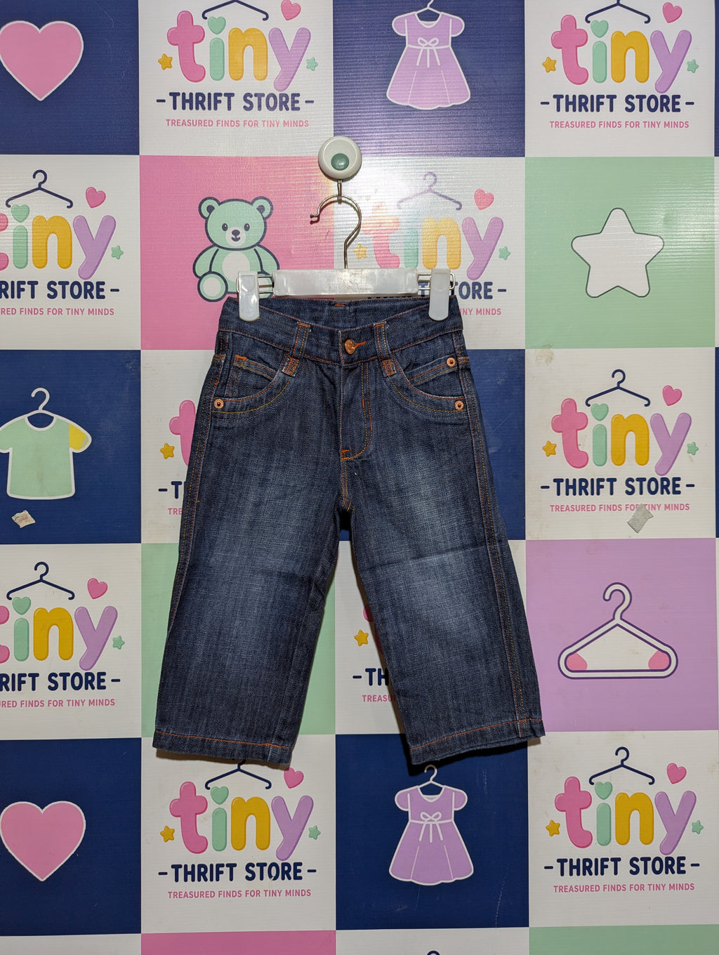 Mothercare Boys Dark Wash Denim Adjustable Waist Casual Jeans - Size Estimated Age 1-1.5 Years AB2