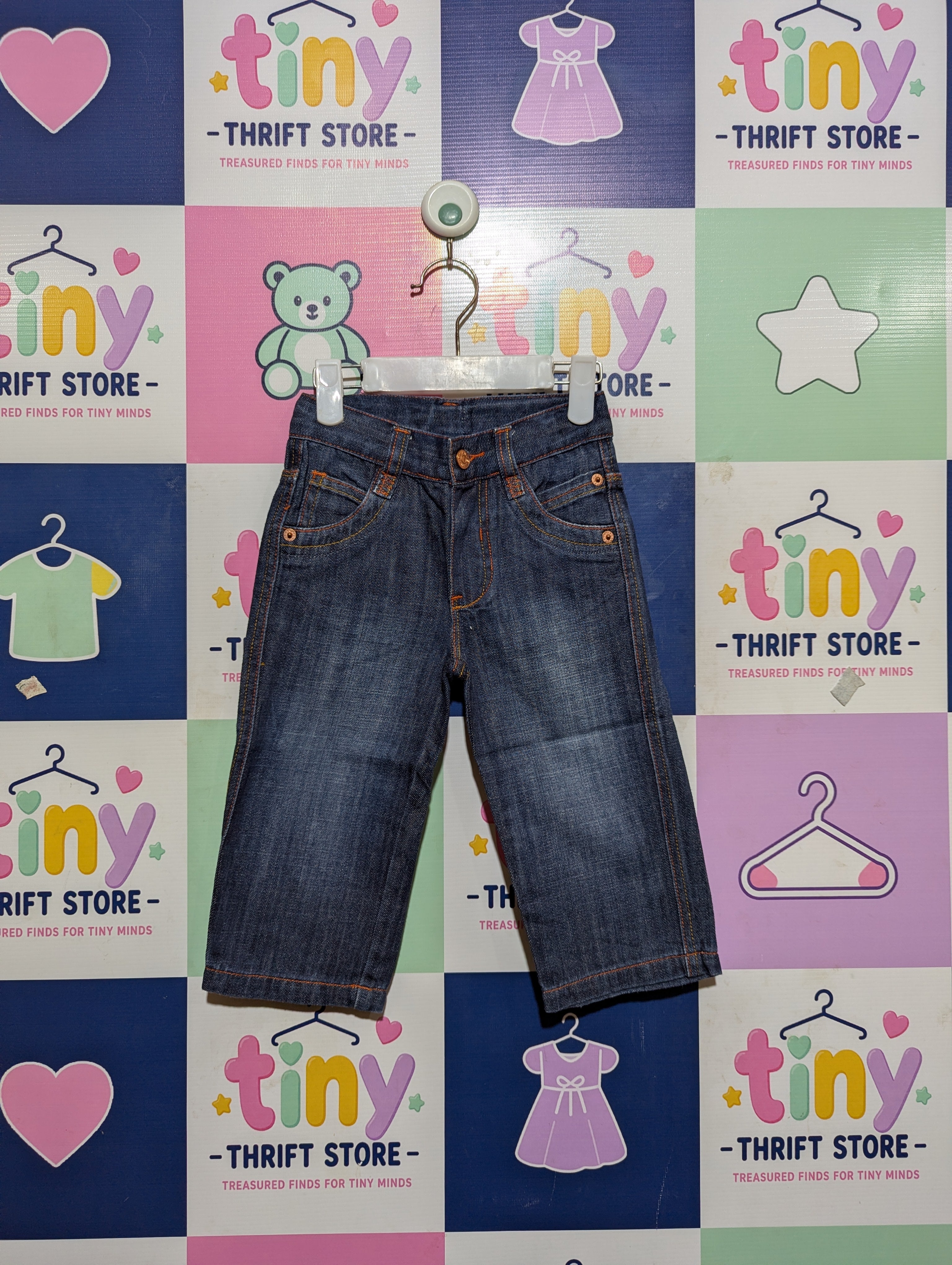 Mothercare Boys Dark Wash Denim Adjustable Waist Casual Jeans - Size Estimated Age 1-1.5 Years AB2