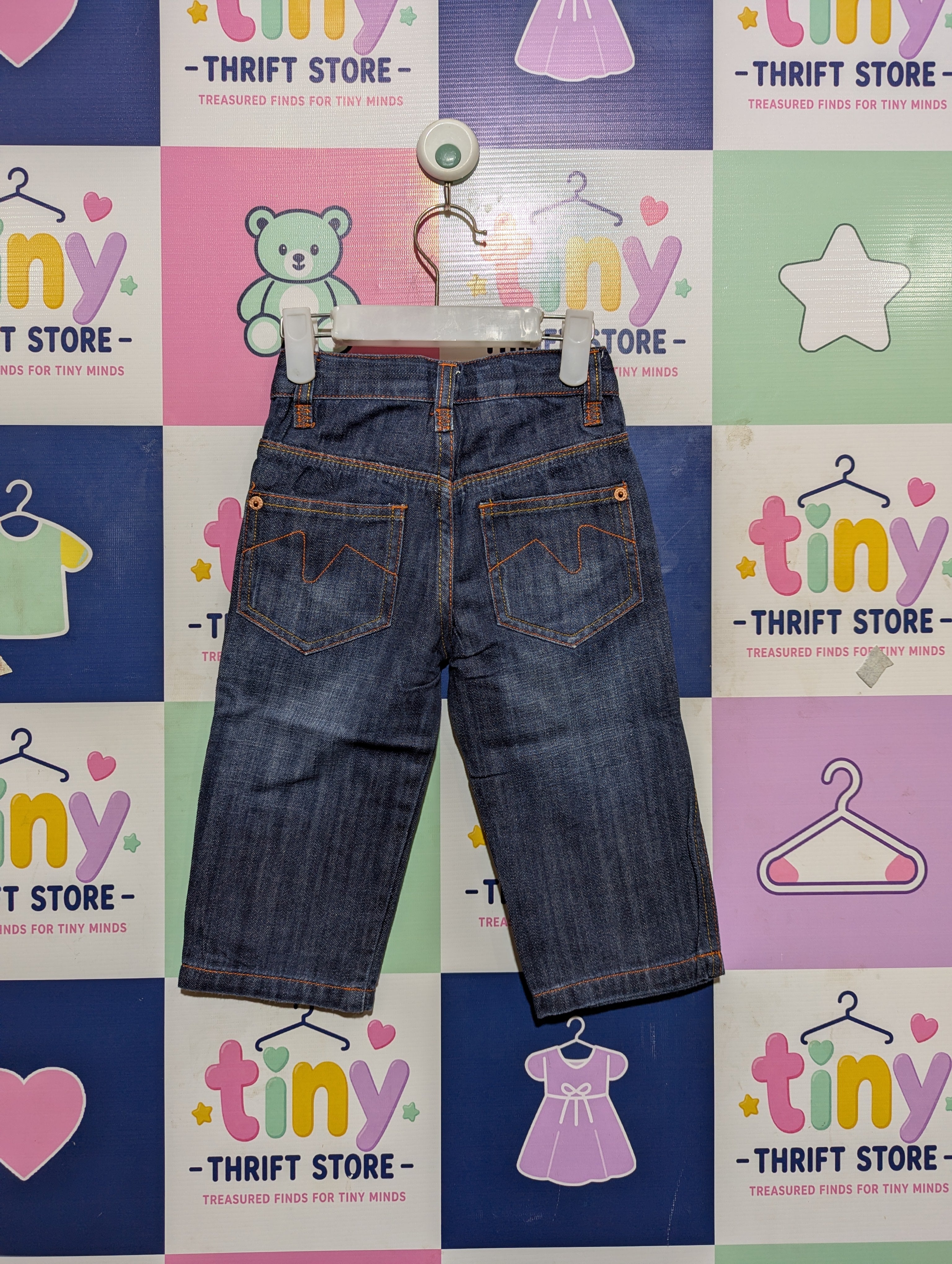 Mothercare Boys Dark Wash Denim Adjustable Waist Casual Jeans - Size Estimated Age 1-1.5 Years AB2
