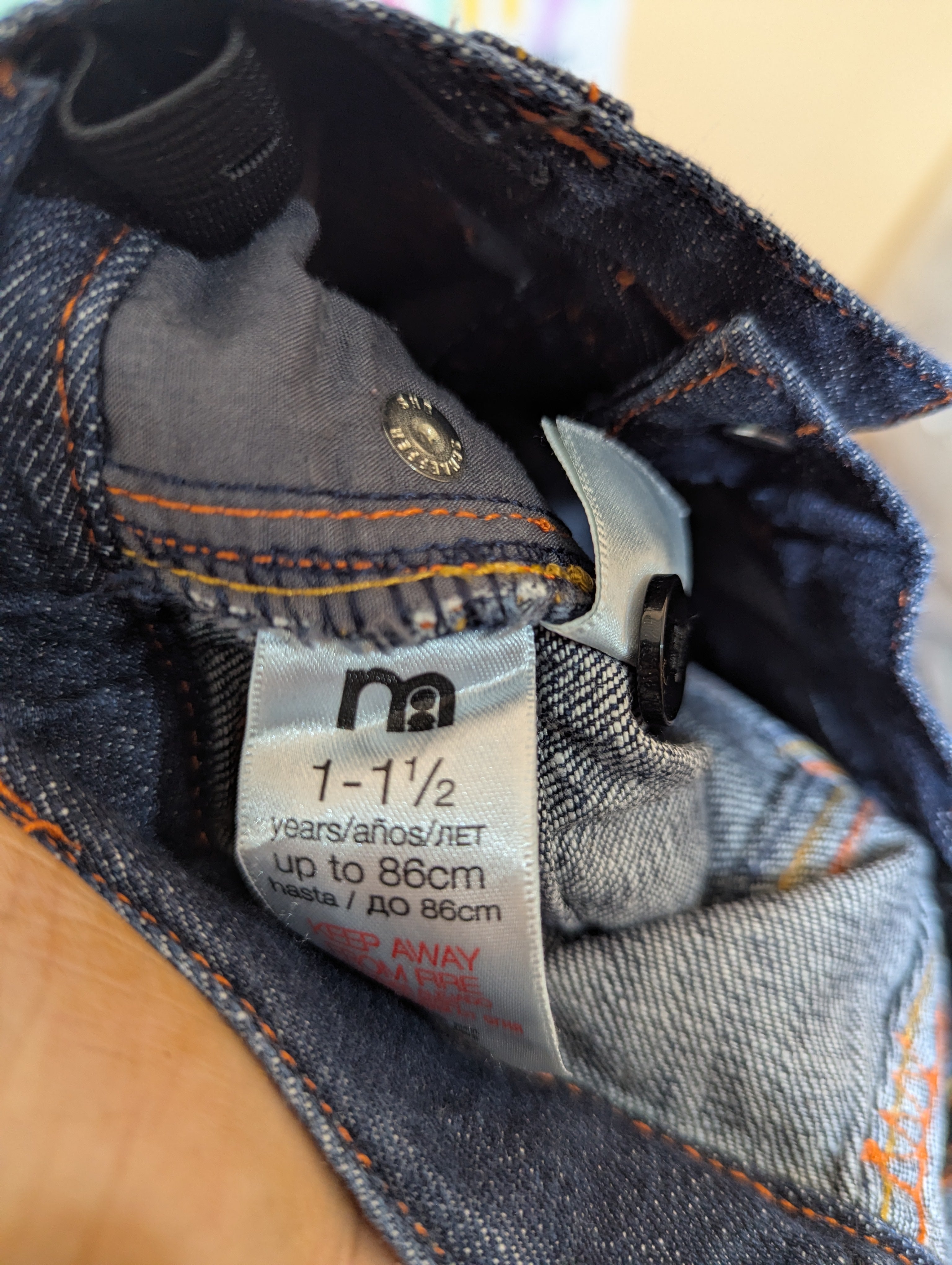 Mothercare Boys Dark Wash Denim Adjustable Waist Casual Jeans - Size Estimated Age 1-1.5 Years AB2