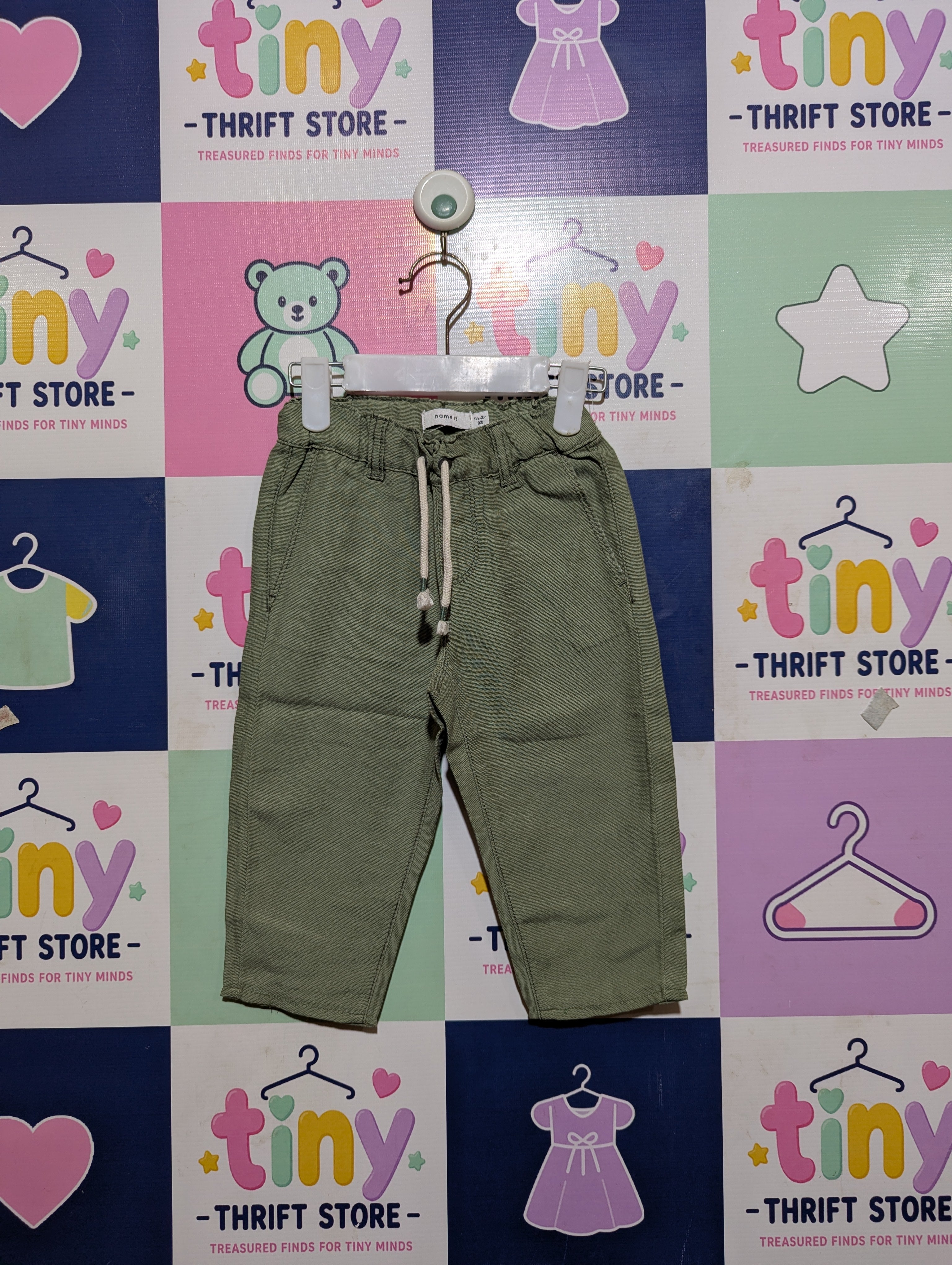 Name It Boys Olive Green Drawstring Casual Pants - Size Estimated Age 1.5-2 Years AB2