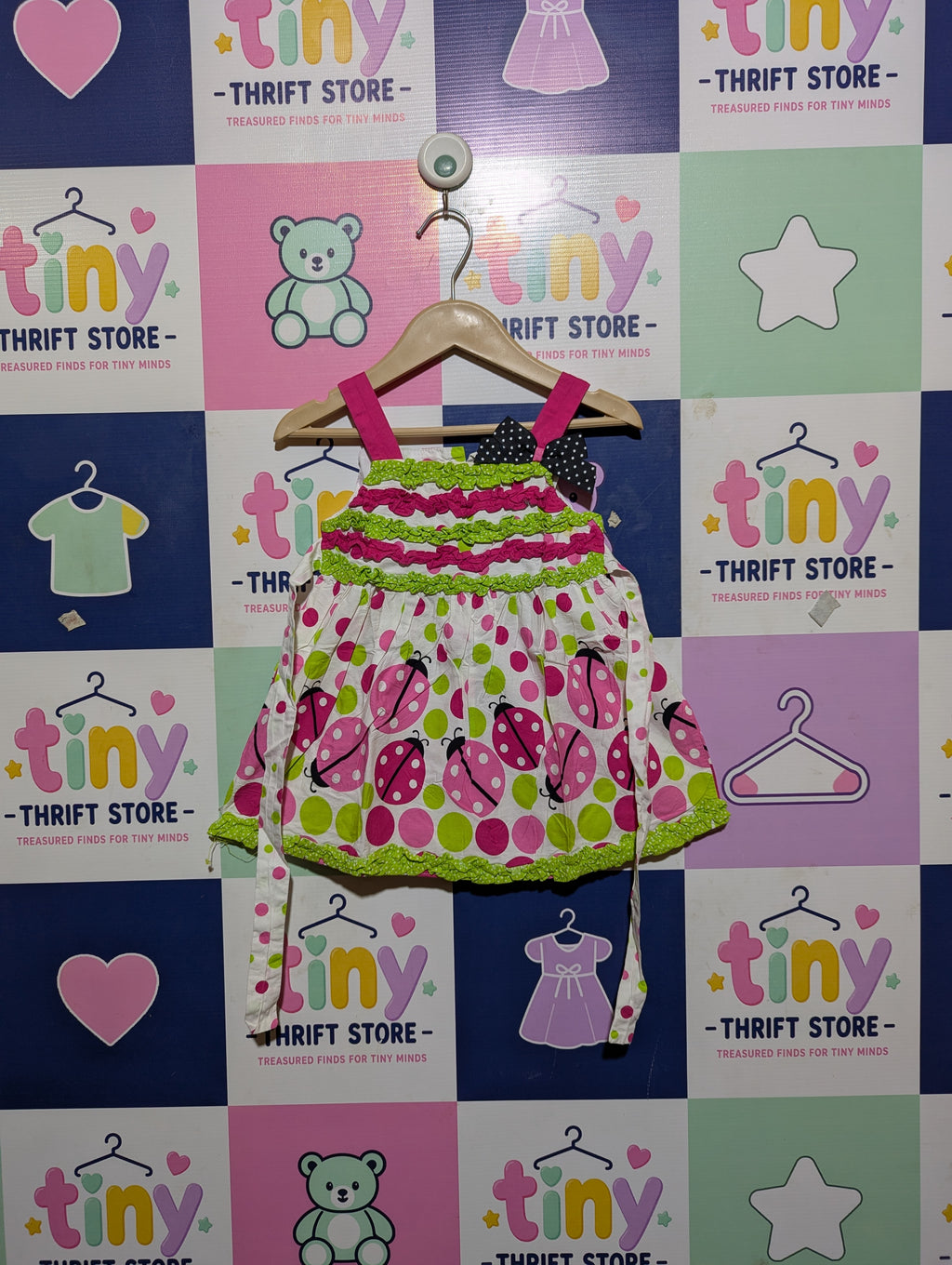 Rare Editions Girls White & Multicolor Ladybug Print Dress - Size Estimated Age 12M AB2