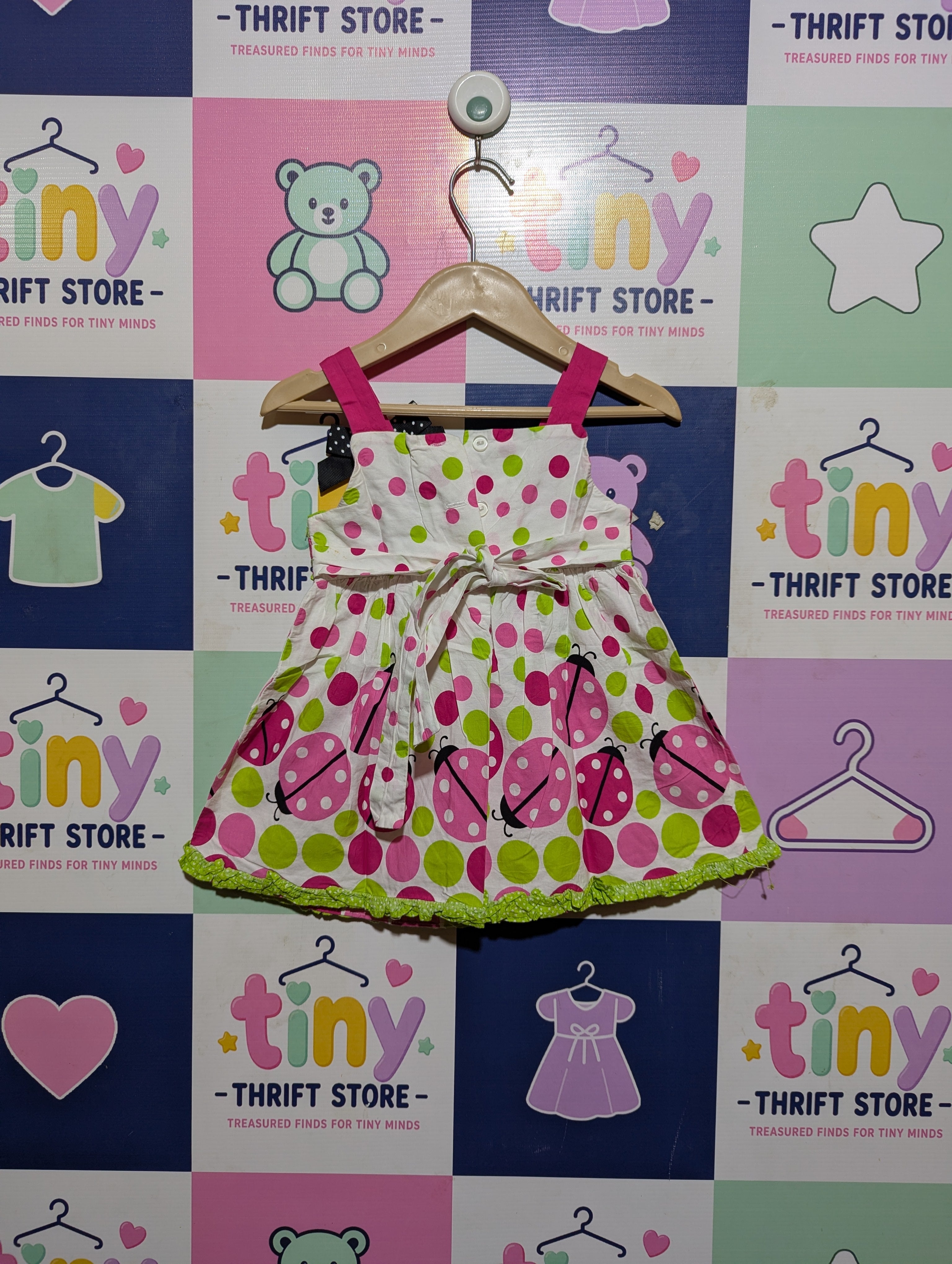 Rare Editions Girls White & Multicolor Ladybug Print Dress - Size Estimated Age 12M AB2