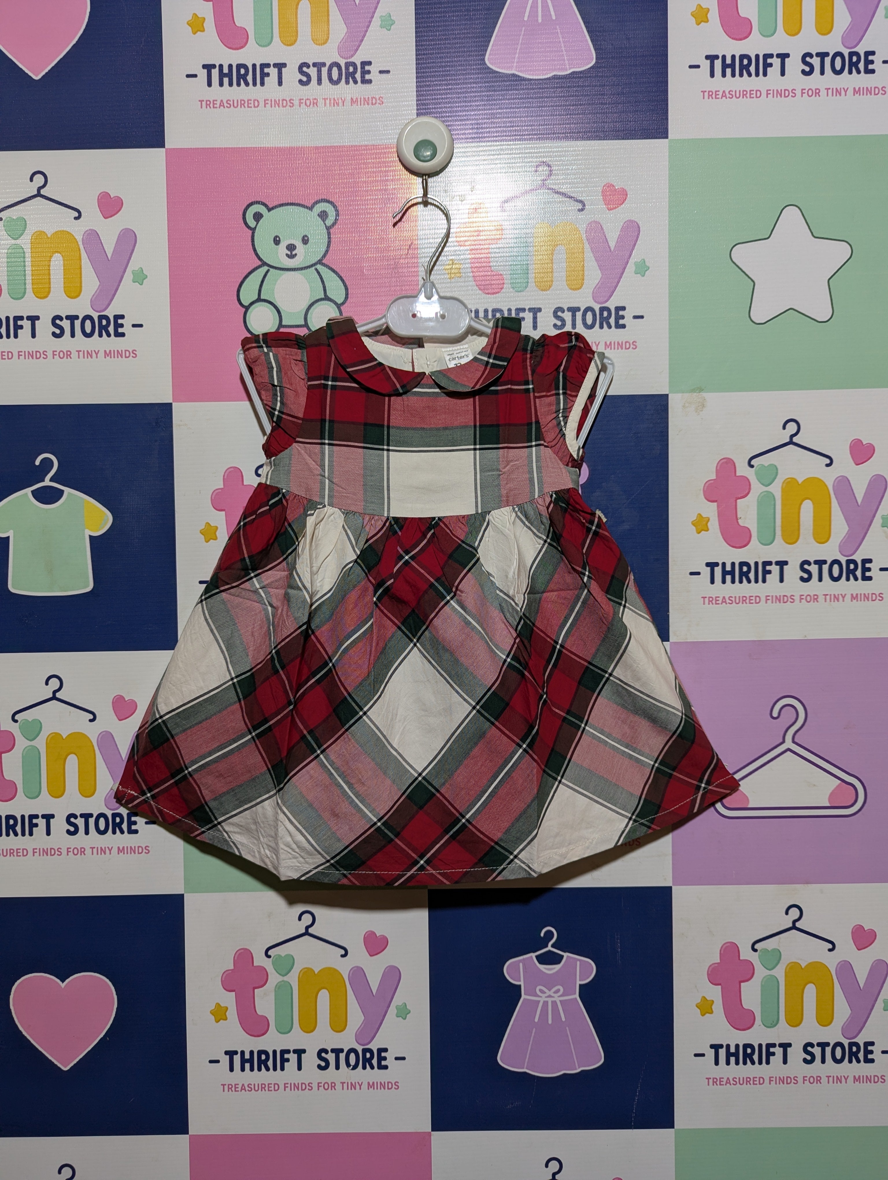 Carter's Girls Red and Green Plaid Holiday Dress - Size Estimated Age 12 Months AB2