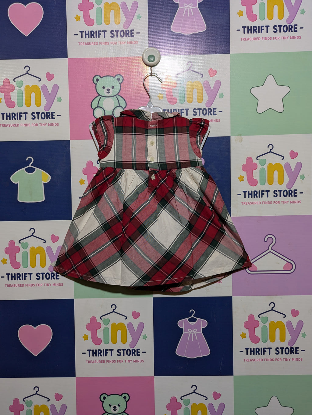 Carter's Girls Red and Green Plaid Holiday Dress - Size Estimated Age 12 Months AB2