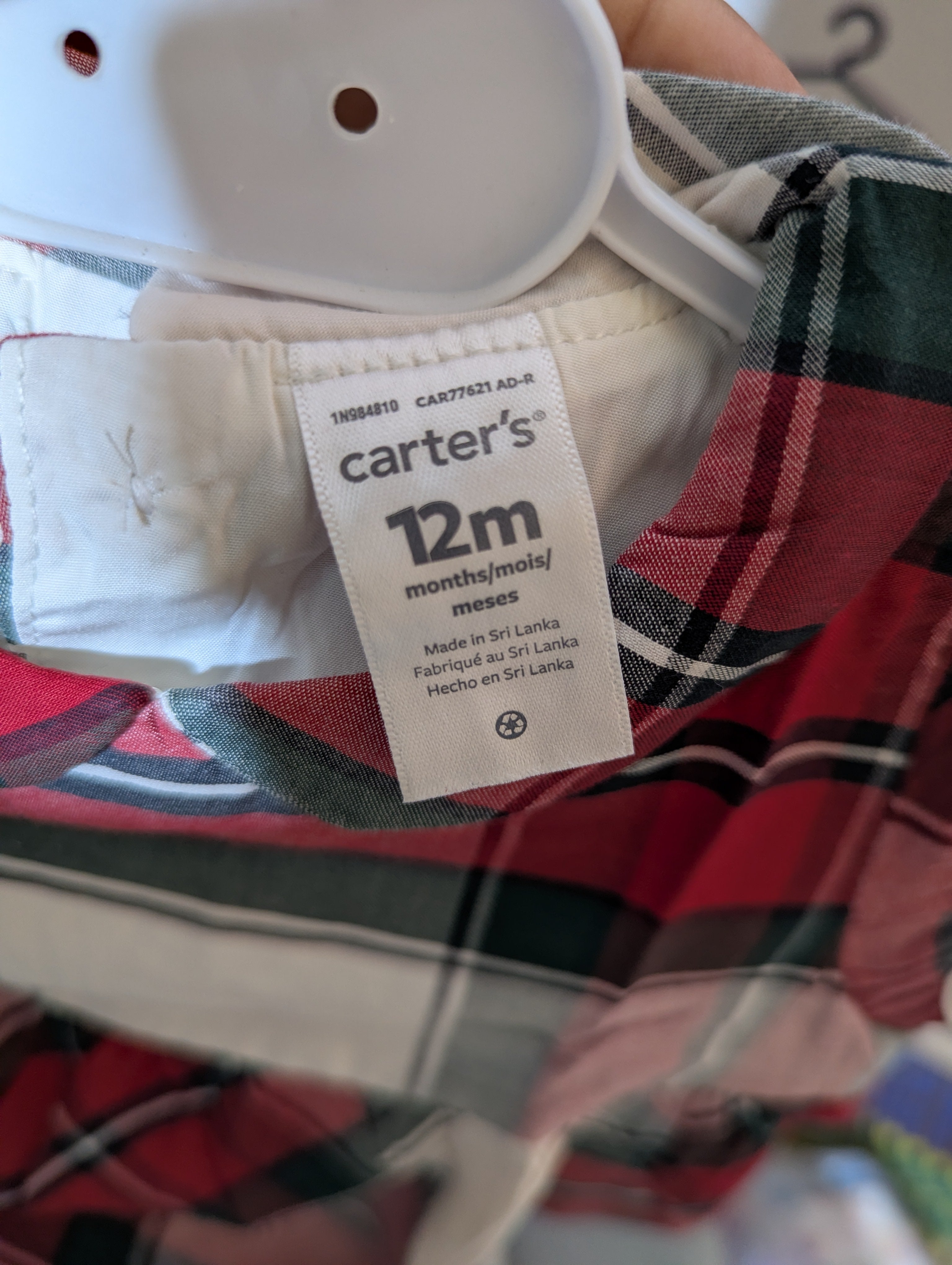 Carter's Girls Red and Green Plaid Holiday Dress - Size Estimated Age 12 Months AB2