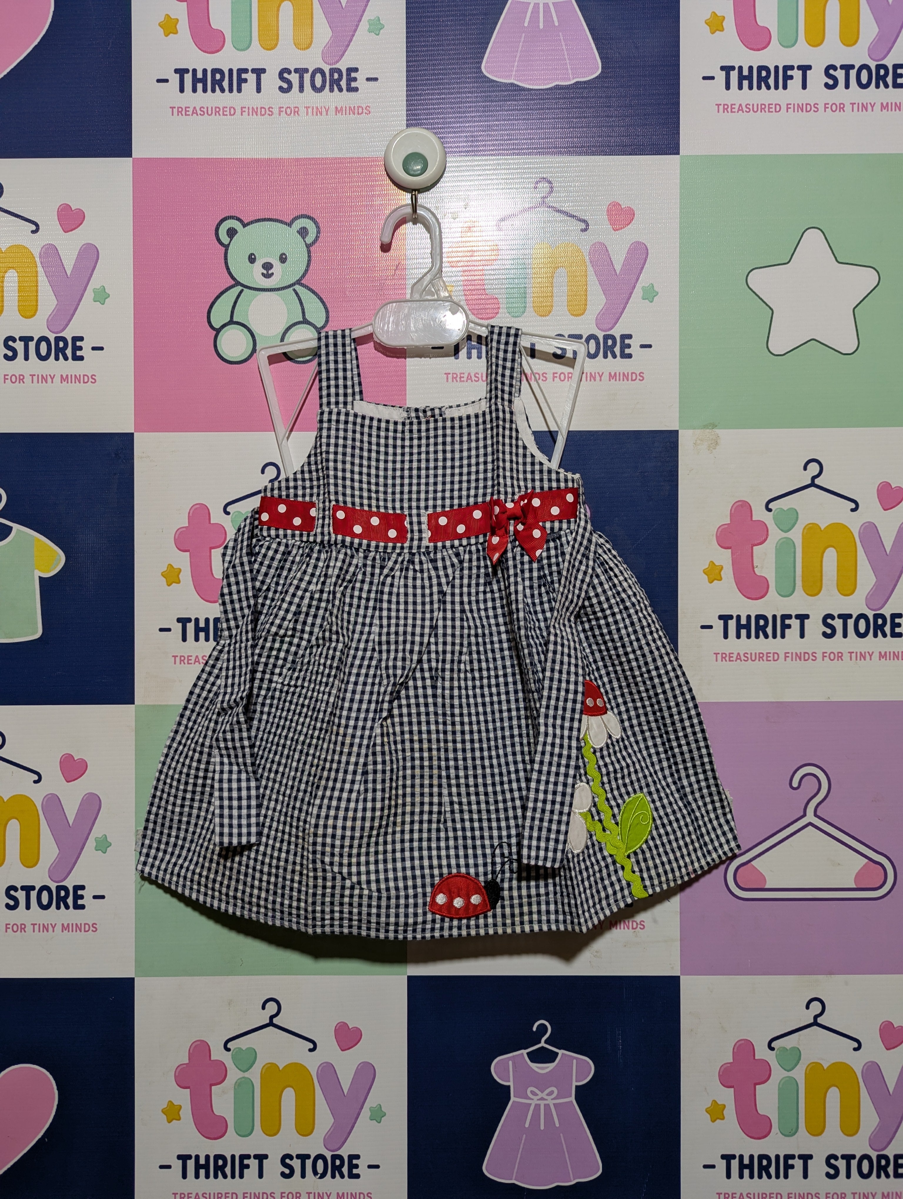 Emily Rose Girls Navy Blue Gingham "Ladybug" Sundress - Size Estimated Age 12 Months AB2