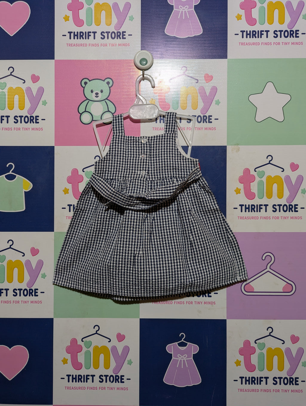 Emily Rose Girls Navy Blue Gingham "Ladybug" Sundress - Size Estimated Age 12 Months AB2