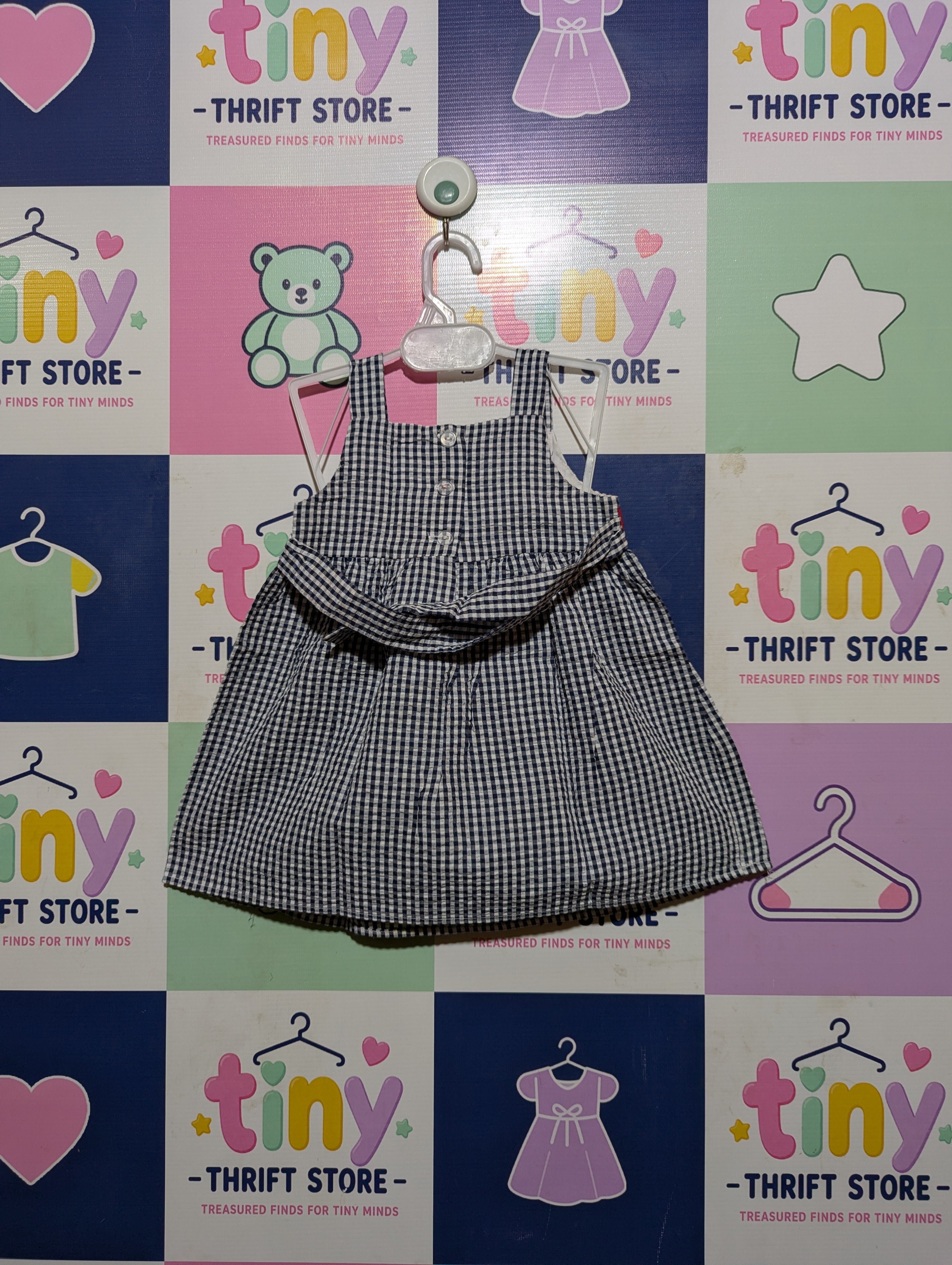 Emily Rose Girls Navy Blue Gingham "Ladybug" Sundress - Size Estimated Age 12 Months AB2