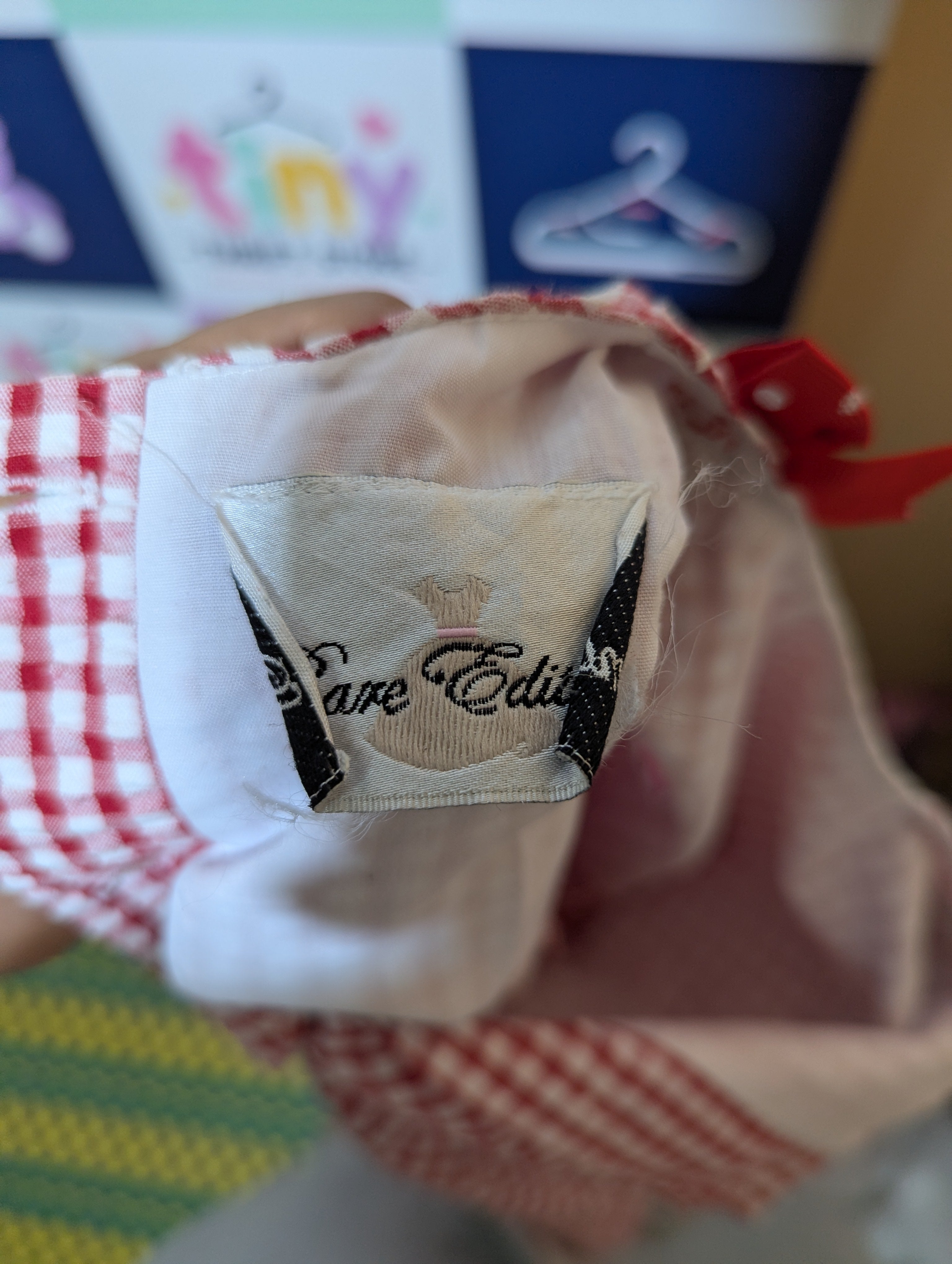 Rare Editions Girls Red & White Gingham "Strawberry" Sundress - Size Estimated Age 12 Months AB2