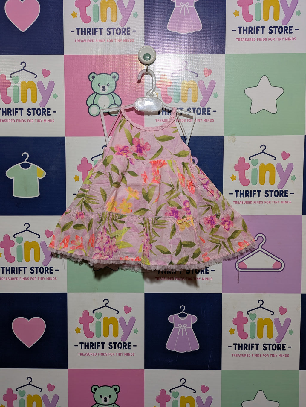 Cat & Jack Girls Pink "Pink Admirer" Floral Tropical Sundress - Size Estimated Age 9-12 Months AB2