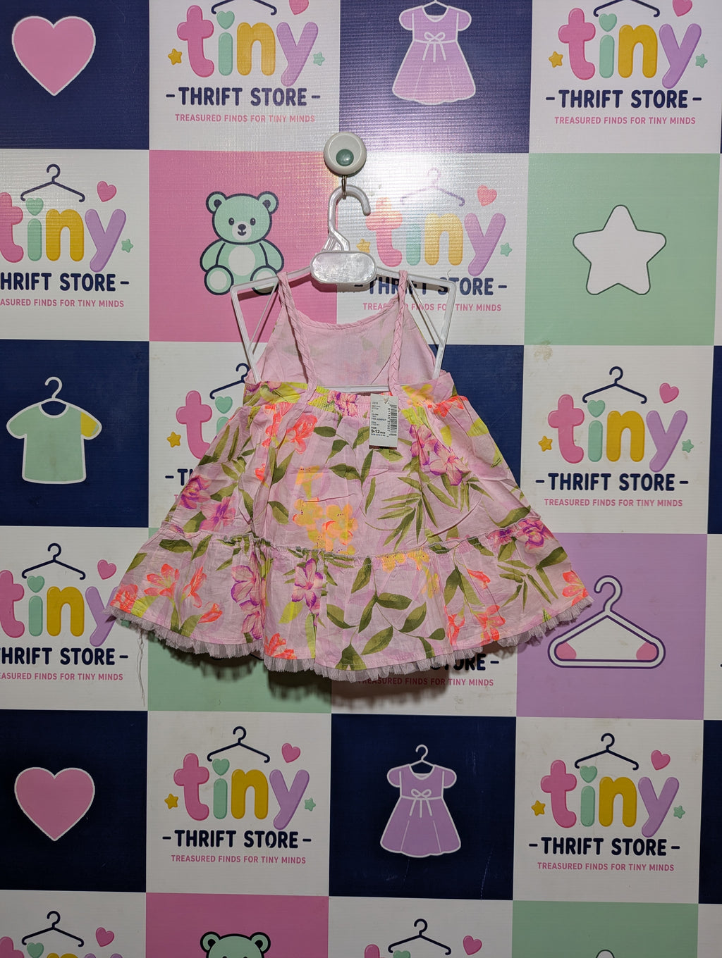 Cat & Jack Girls Pink "Pink Admirer" Floral Tropical Sundress - Size Estimated Age 9-12 Months AB2