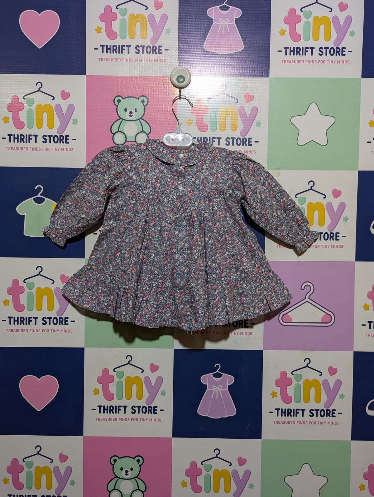Carter's Girls Blue Vintage Floral Long Sleeve Dress - Size Estimated Age 18 Months AB2