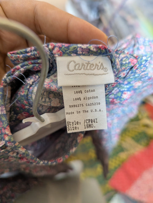 Carter's Girls Blue Vintage Floral Long Sleeve Dress - Size Estimated Age 18 Months AB2