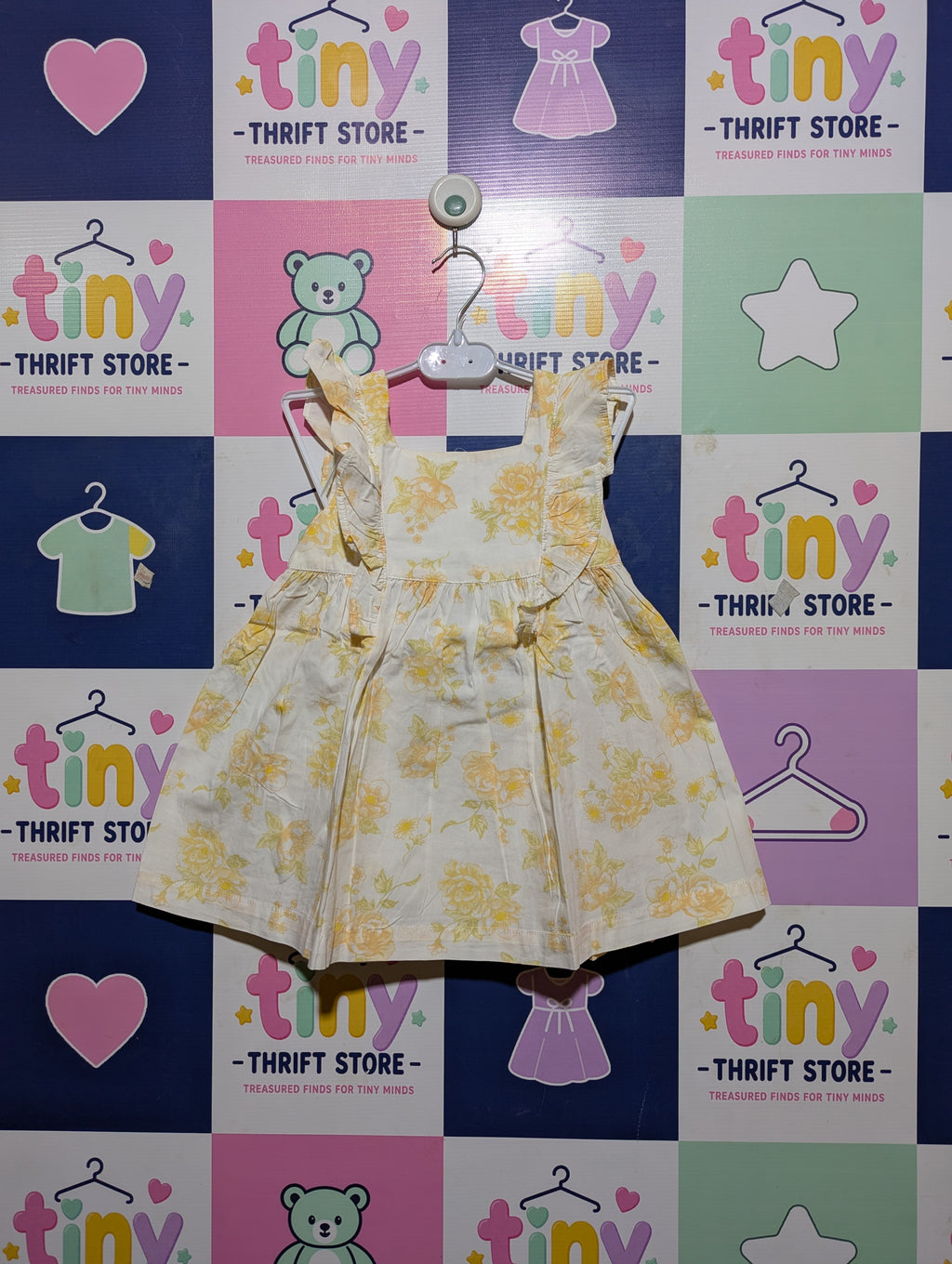 H&M Girls White and Yellow "Sunshine Floral" Ruffle Sundress - Size Estimated Age 1.5-2 Years AB2
