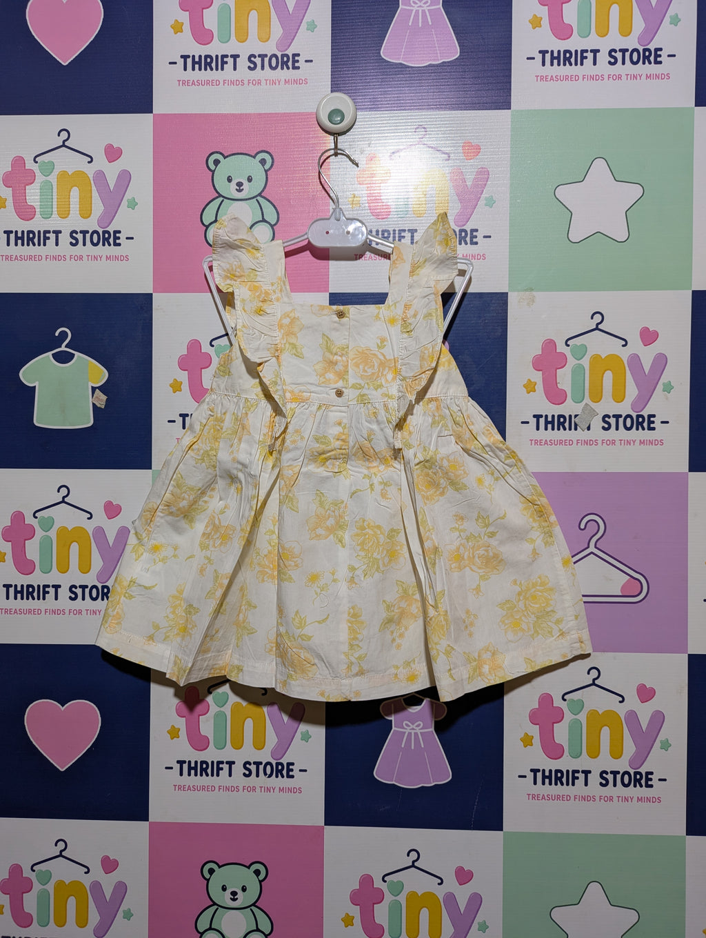 H&M Girls White and Yellow "Sunshine Floral" Ruffle Sundress - Size Estimated Age 1.5-2 Years AB2