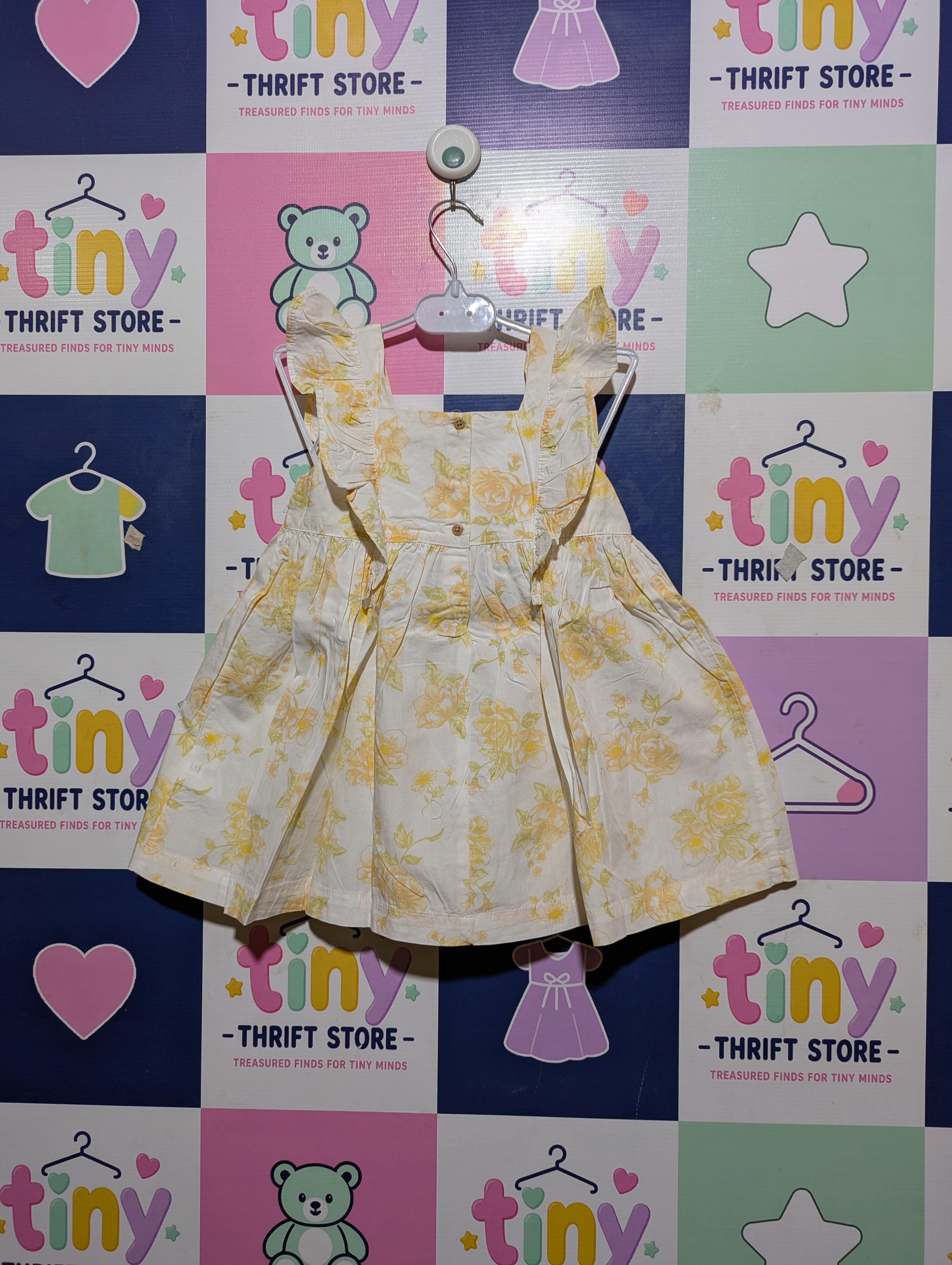 H&M Girls White and Yellow "Sunshine Floral" Ruffle Sundress - Size Estimated Age 1.5-2 Years AB2